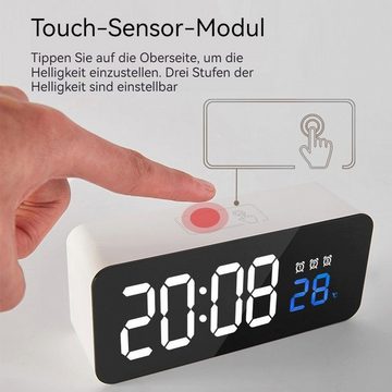 AUKUU Wecker Modische Modische Nachttischuhr einfache elektronische Uhr Spiegeluhr mehrere Wecker mit Temperatur