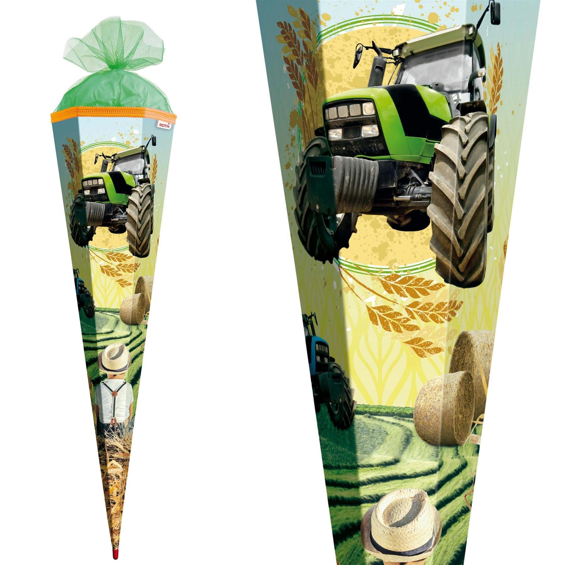 Roth Schultüte Roth Motiv-Schultüte Traktor, 85cm, eckig, Tüllverschluss, Verschluss Tüll