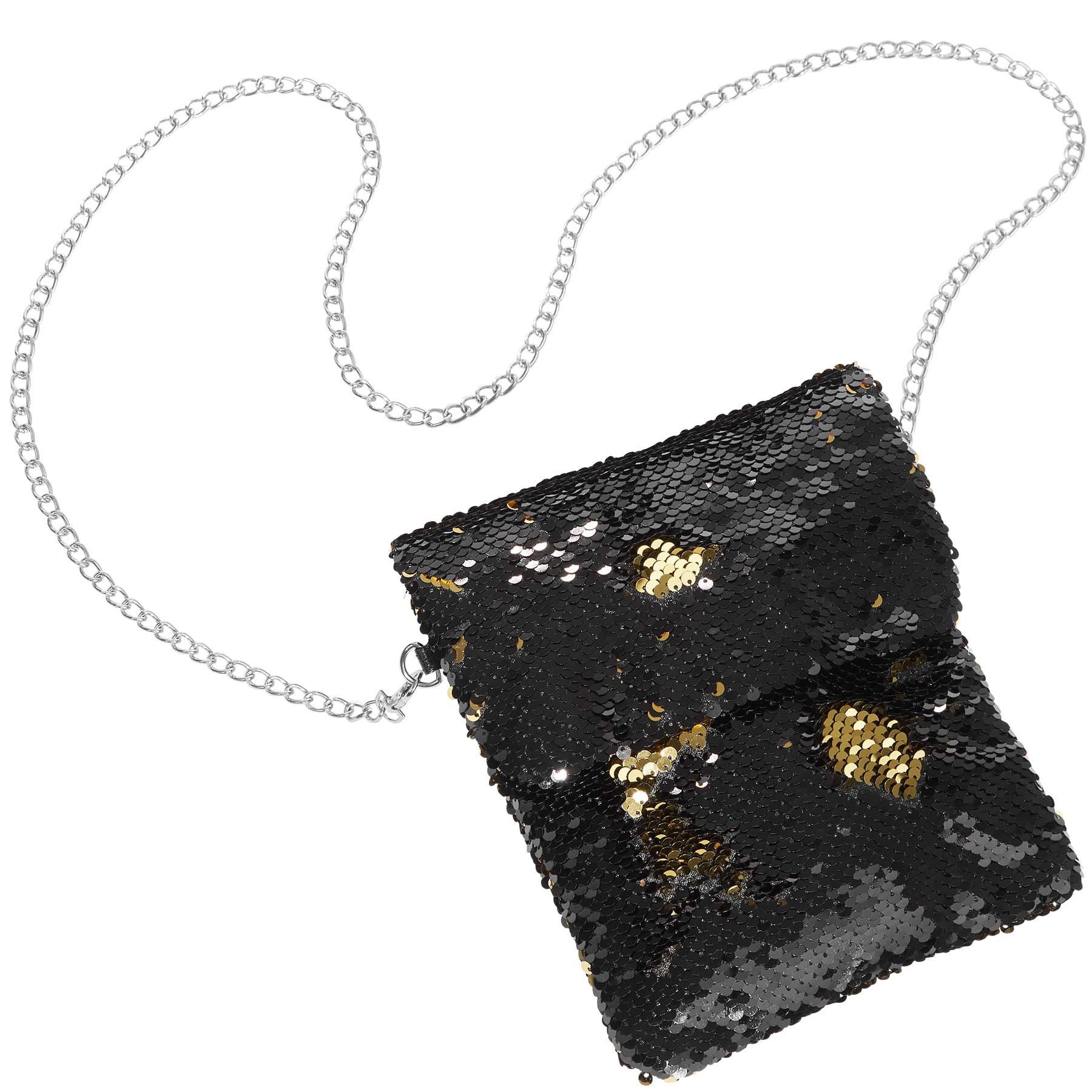 dressforfun Henkeltasche Handtasche mit Wendepailletten, Innenmaß ca. 17 x 1,5 x 19 cm (Tragetasche, Konfektionsgröße 0 in schwarz), Clutch/Umhängetasche, Reißverschluss, Magnetknopf, Kette ca. 120 cm