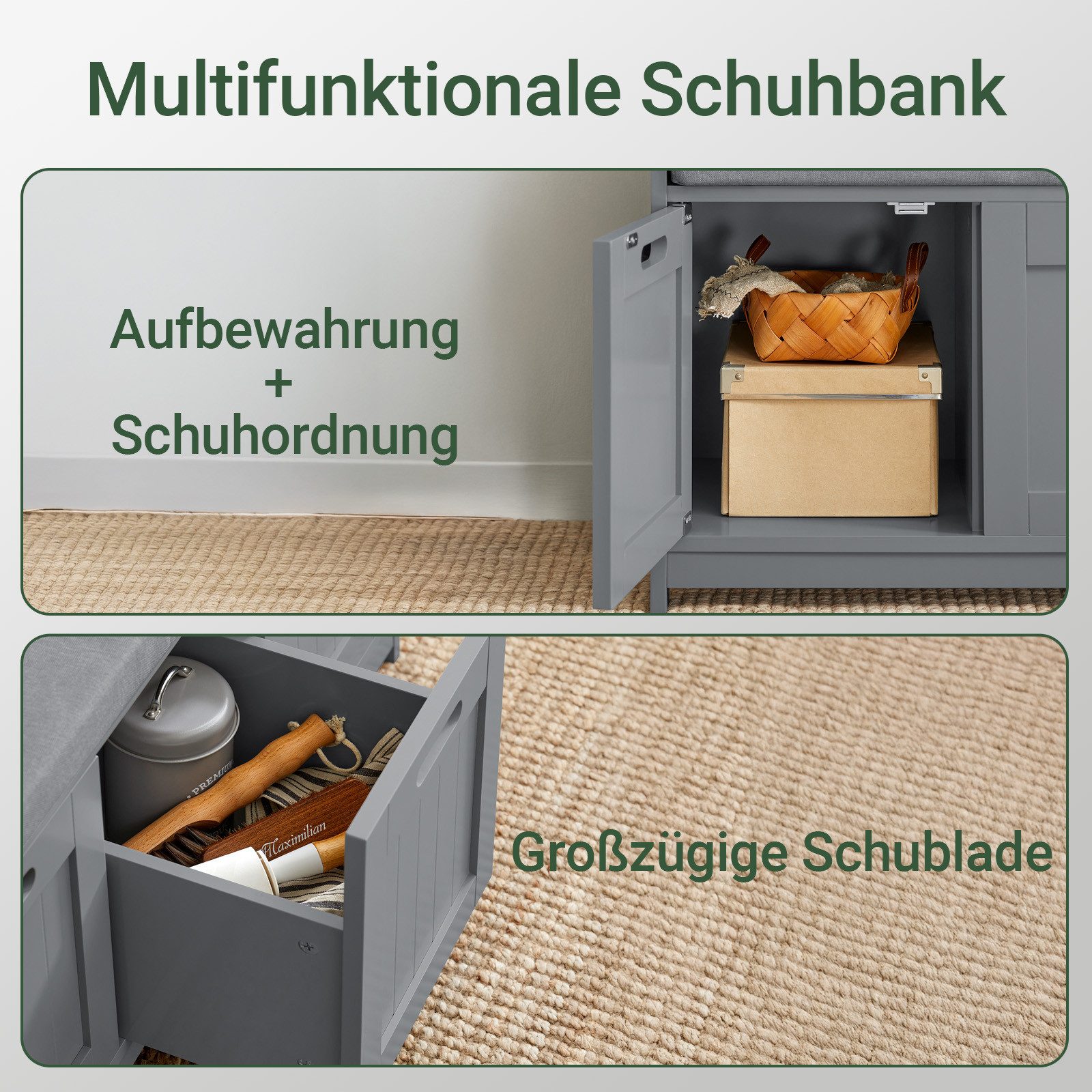SoBuy Schuhbank FSR80, Schuhschrank Schuhorganizer Schuhaufbewahrung, mit Kissen, mit Sitzkissen Sitzkommode Sitzbank mit Stauraum Schuhtruhe