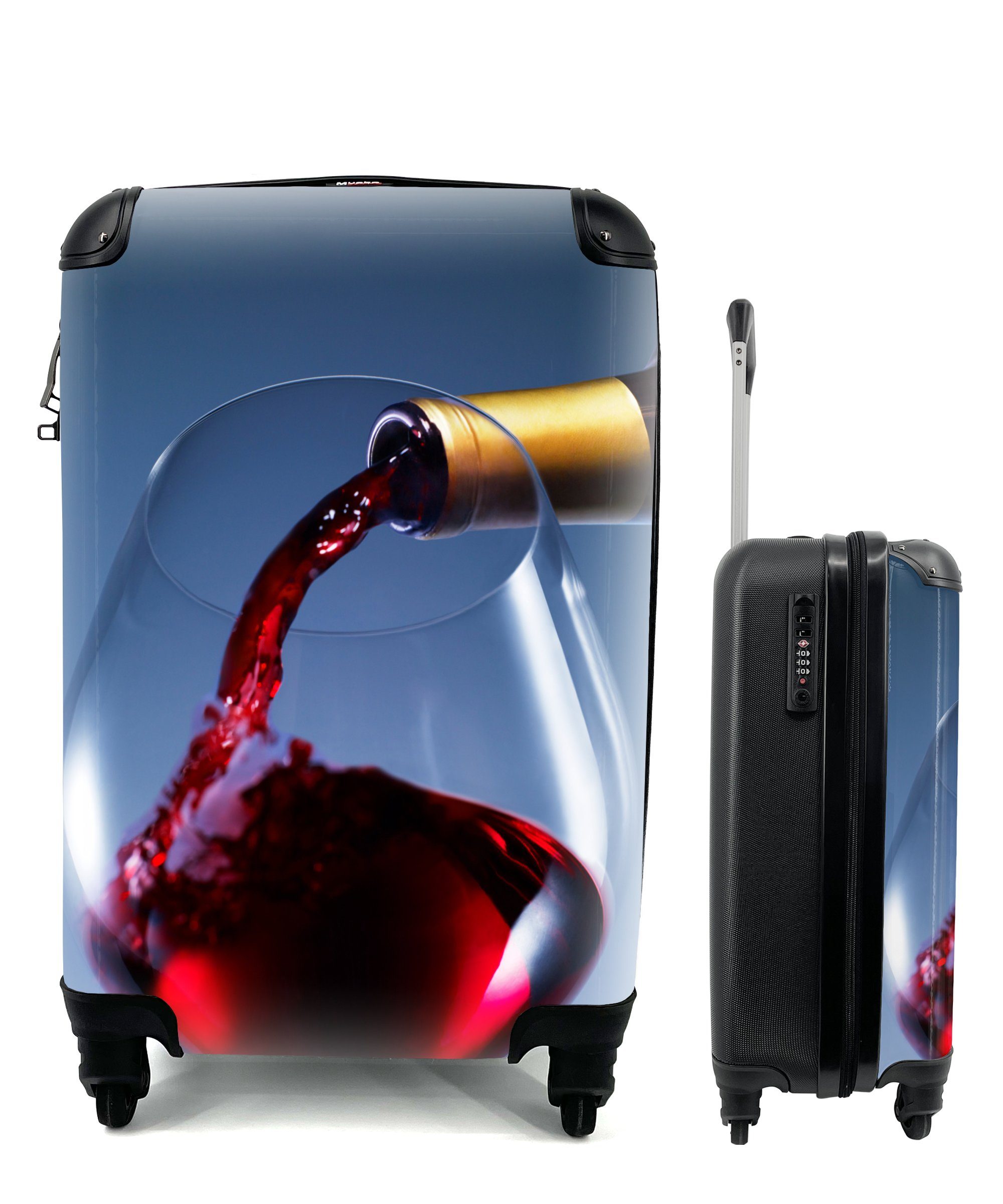 MuchoWow Handgepäckkoffer Rotwein wird in ein Glas gegossen, 4 Rollen, Reisetasche mit rollen, Handgepäck für Ferien, Trolley, Reisekoffer