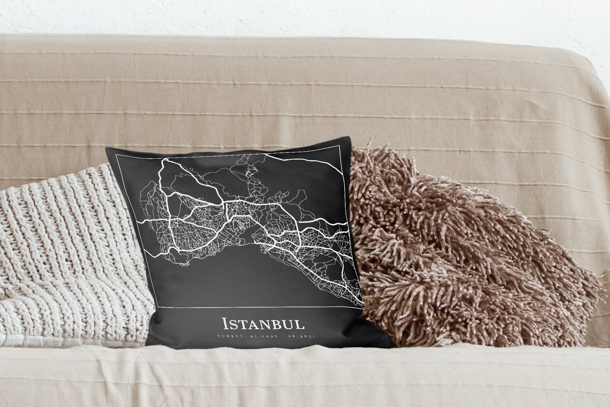 Füllung Karte, mit Stadtplan für Schlafzimmer, Wohzimmer, MuchoWow - Istanbul Dekokissen Deko, - Sofakissen Zierkissen