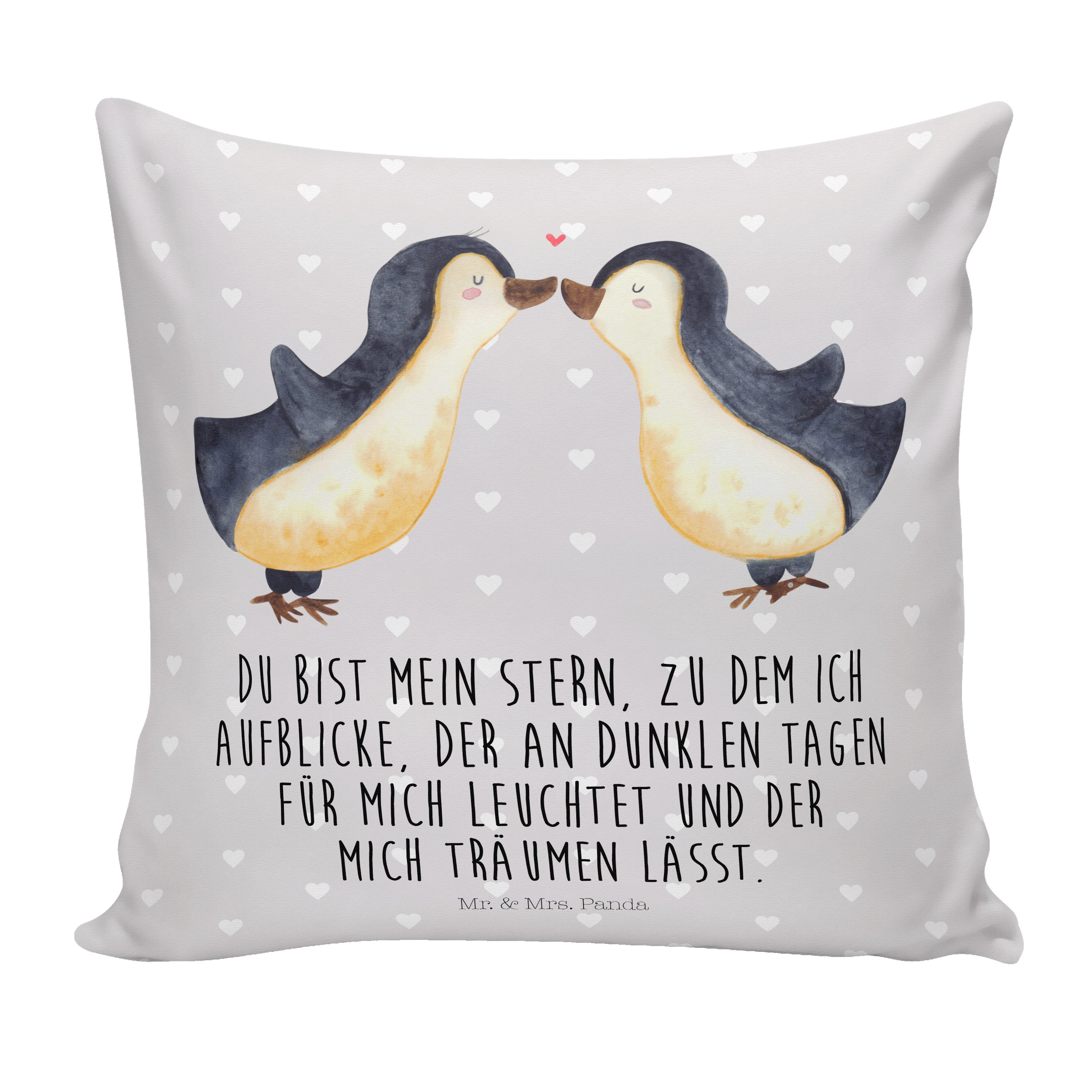 Mr. & Mrs. Panda Dekokissen Pinguin Liebe - Grau Pastell - Geschenk, Ehemann, Kissenhülle, Freund | Dekokissen