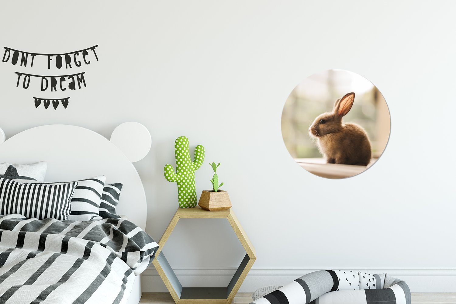Baby Wohnzimmer Tapetenaufkleber, (1 Rund, Tapetenkreis für St), - - Kinderzimmer, Kaninchen Wandsticker MuchoWow Tier