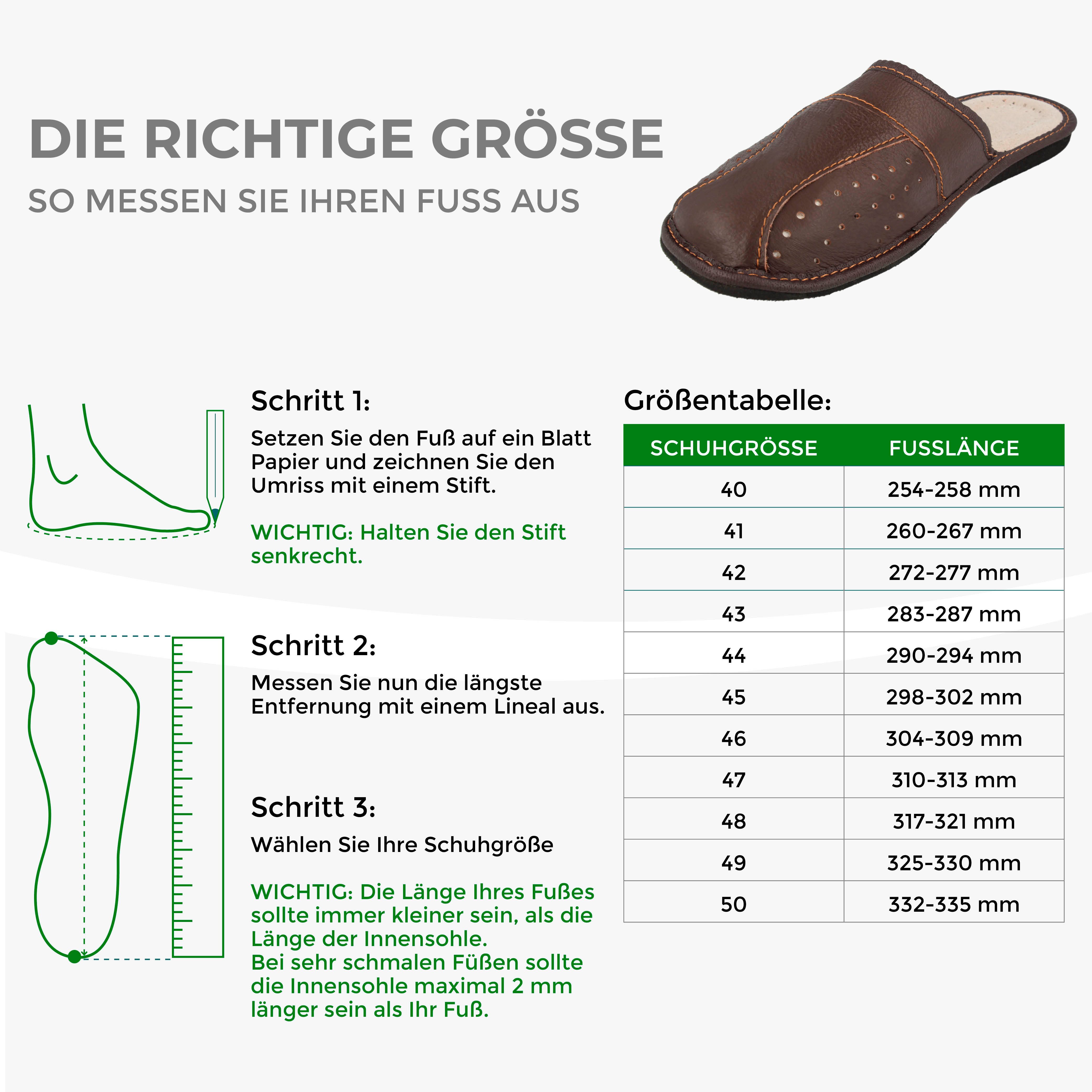 filsko Danzig Elegante Herren Pantoffeln aus Rindleder Hausschuh bis Schuhgröße 50!
