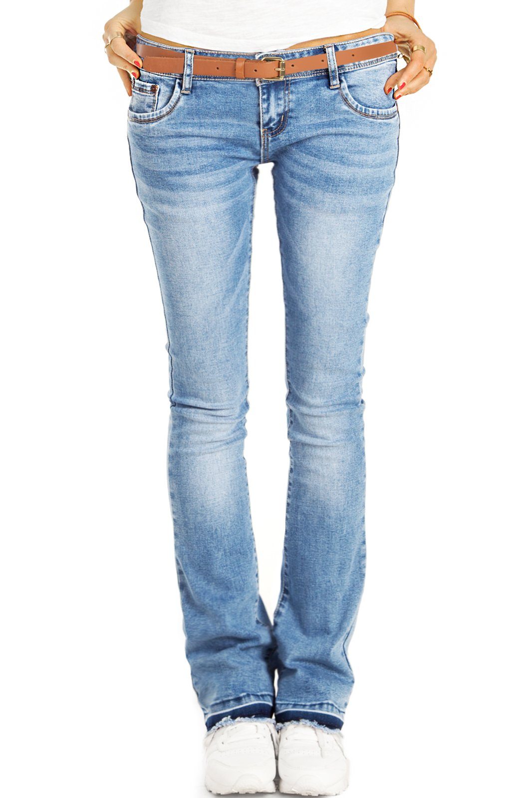 be styled Bootcut-Jeans Damen Hüftjeans, Schlaghosen mit offenem Saum, low waist j40g-2 sommerblau