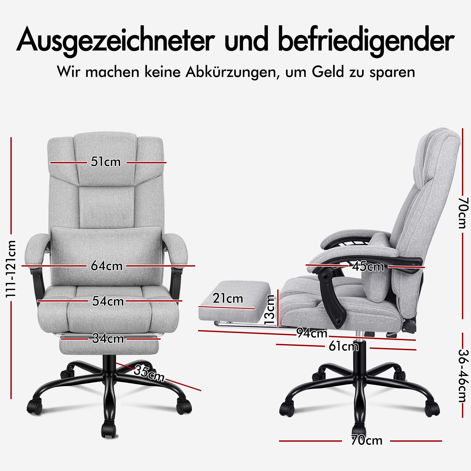 ALFORDSON Bürostuhl mit Fußstütze und XL-Lendenkissen, günstig online kaufen