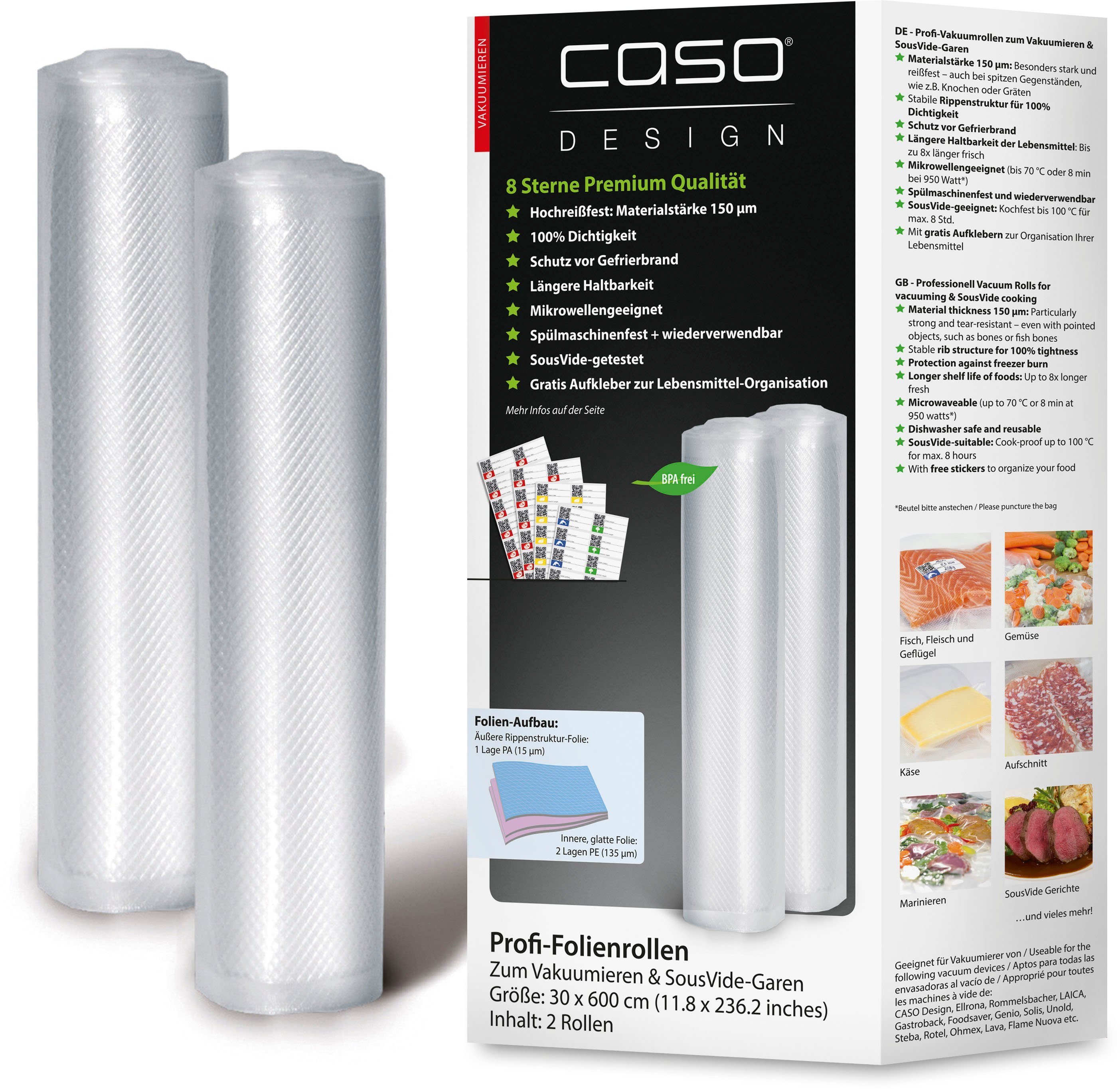 Caso Vakuumier-Folienrollen 1222, Zubehör für alle handelsüblichen Balken Vakuumierer, 2 Stück