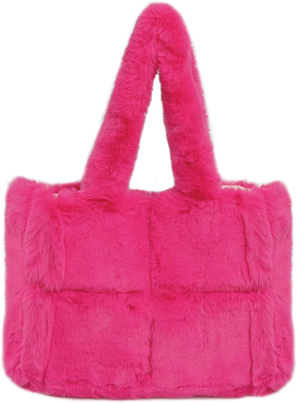 Cachito Schultertasche Damen Plüsch Umhängetasche Groß Shopper Tasche Handtasche Tote Bag (Geschenke für Familie und Freunde), für die Winterzeit, Halloween und Weihnachten