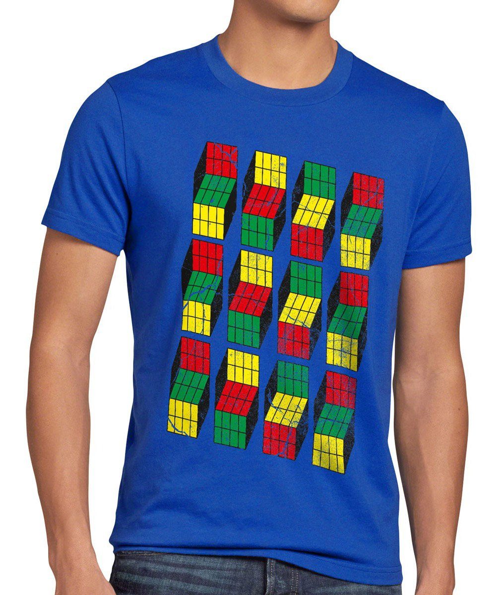 style3 Print-Shirt Herren T-Shirt Cubes Sheldon Würfel Big Bang Rubik Meltig Cooper Zauber Theory blau