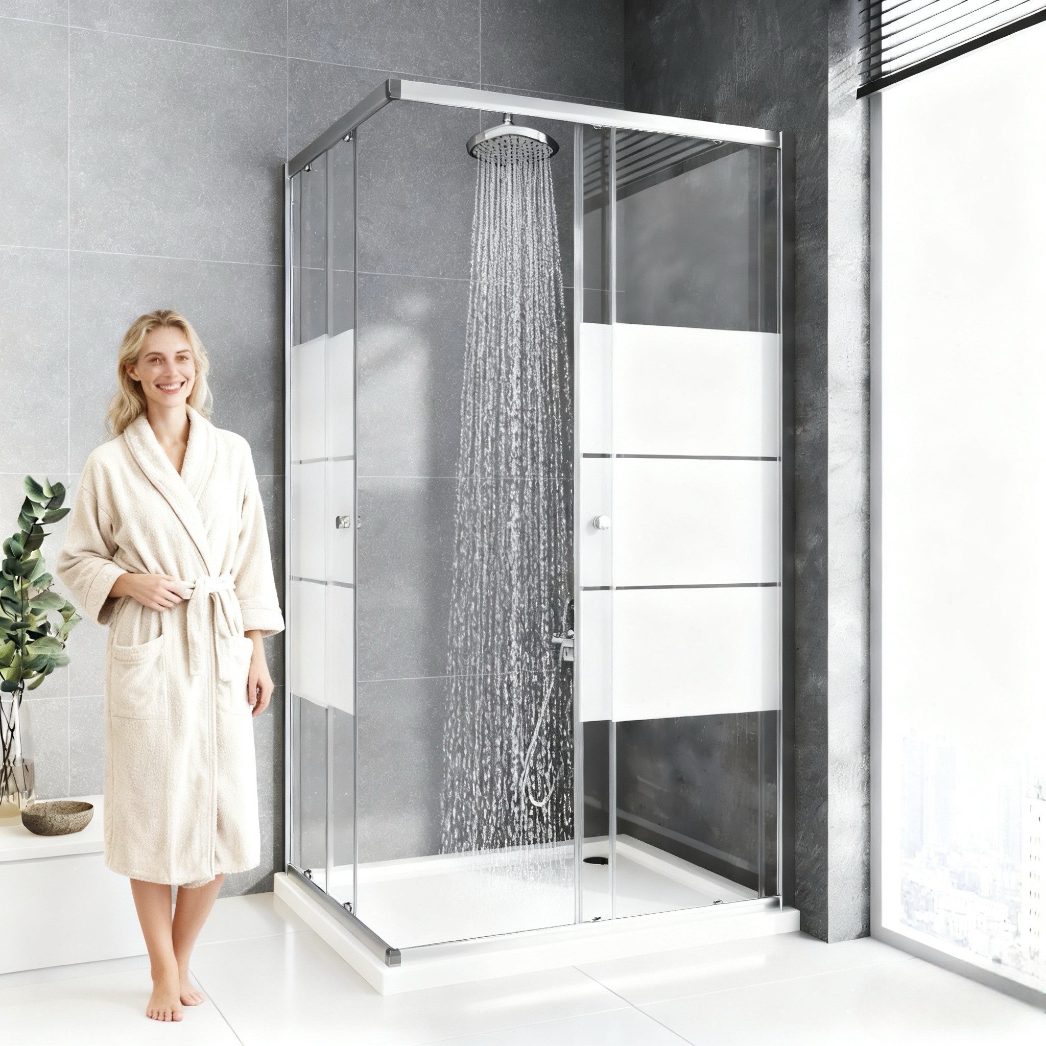 Boromal Eckdusche Duschkabine 75x90 90x75 75x75 80x80 90x90 H:185cm Milchgl günstig online kaufen