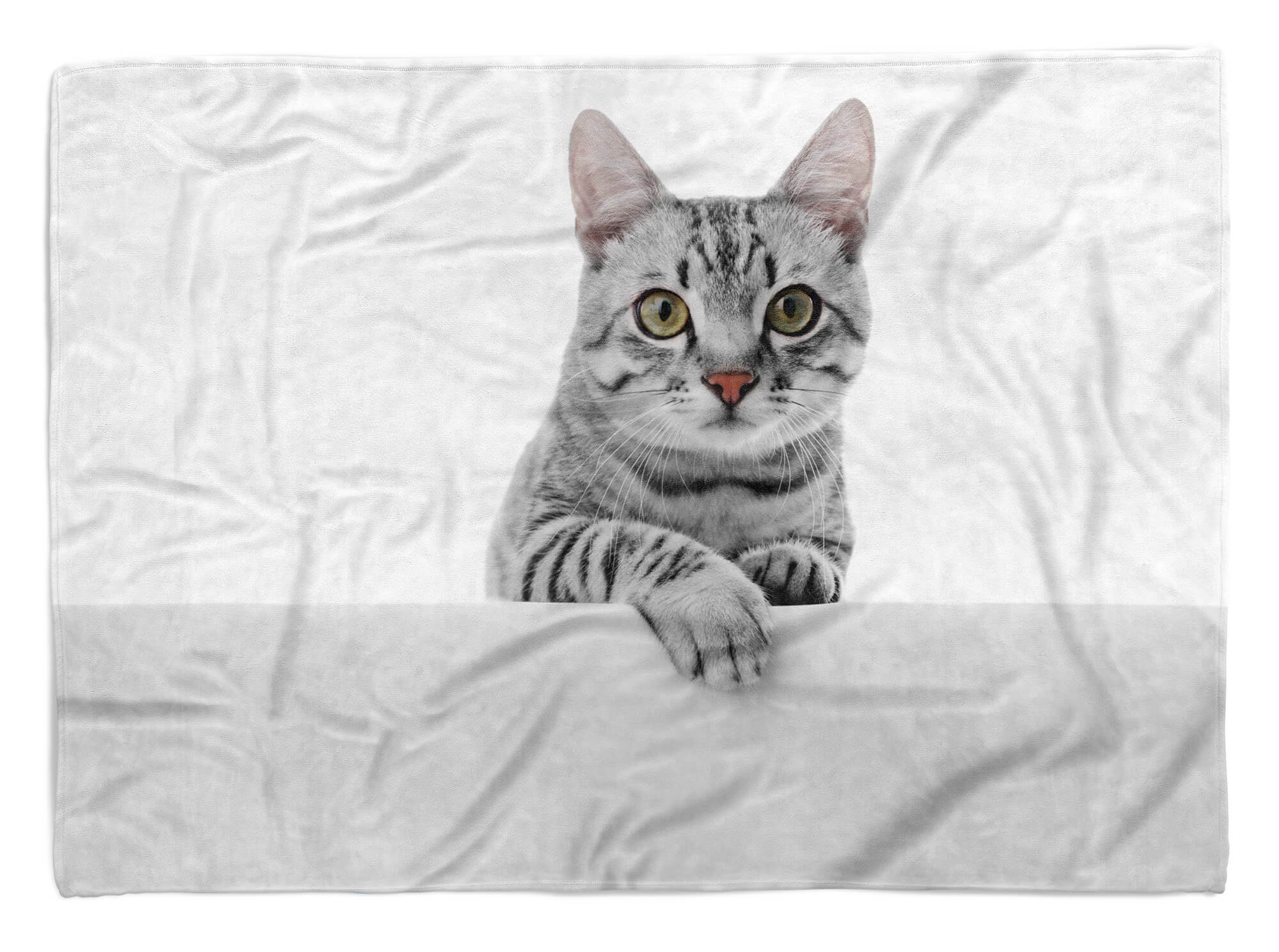 Art Handtuch Handtuch mit Tiermotiv Baumwolle-Polyester-Mix süße Katze, Sinus Handtücher Kuscheldecke Strandhandtuch (1-St), Saunatuch