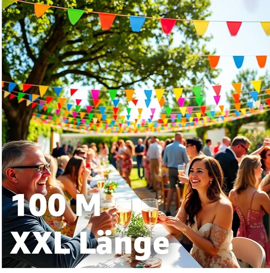 Dekotalent® Hängedekoration 1x Wimpelkette Stoff 100 Meter bunt Girlande zum Aufhängen Party Deko (1 St., 1x Wimpelkette), Reißfest / 100m lang / strahlende Farben