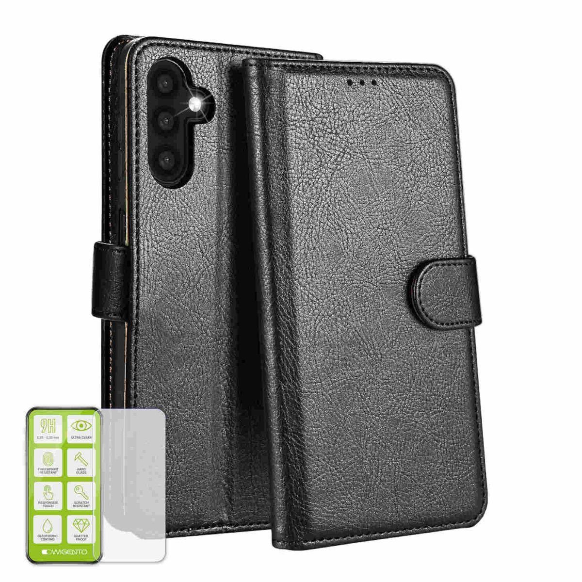 Wigento Smartphone-Hülle Für Samsung Galaxy A55 Book Wallet Handy Tasche Case Schwarz + H9 Glas