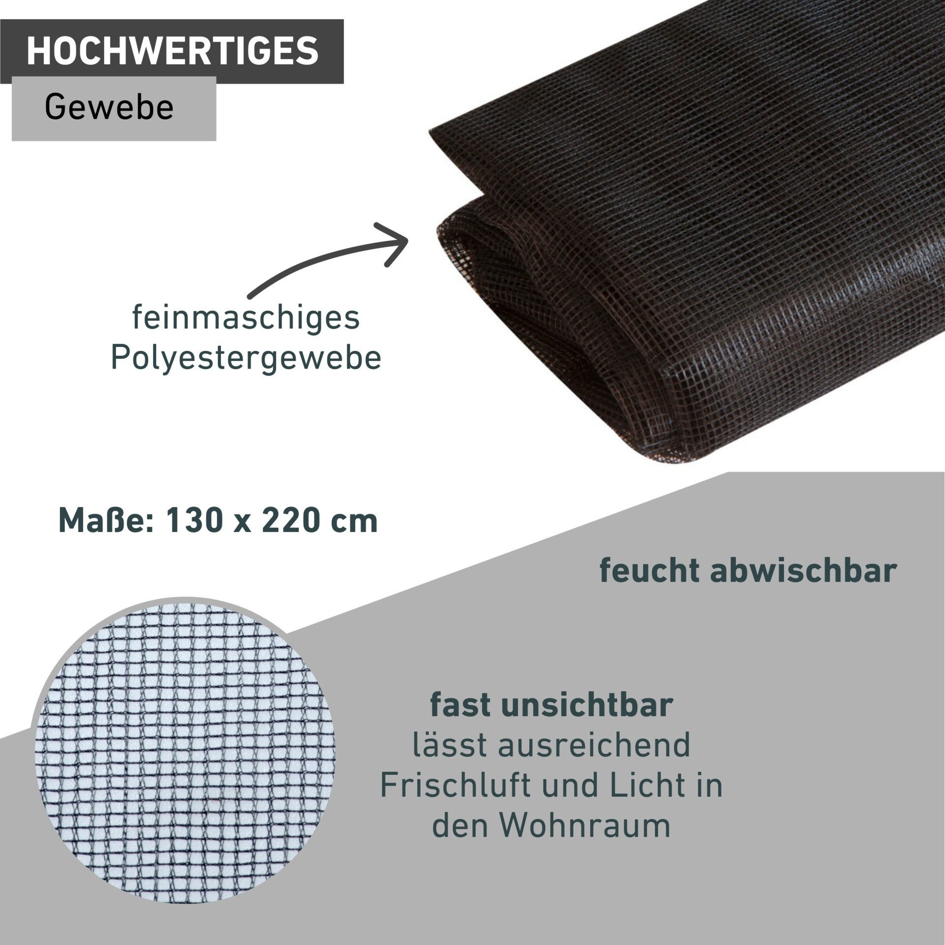 Windhager Fliegengitter-Gewebe Plus für bodentiefe Fenster, Balkon- und Terrassentüren, ohne Bohren, (Set, 1-St), Insektenschutzgitter 130 x 220 cm, erhältlich in anthrazit, weiß