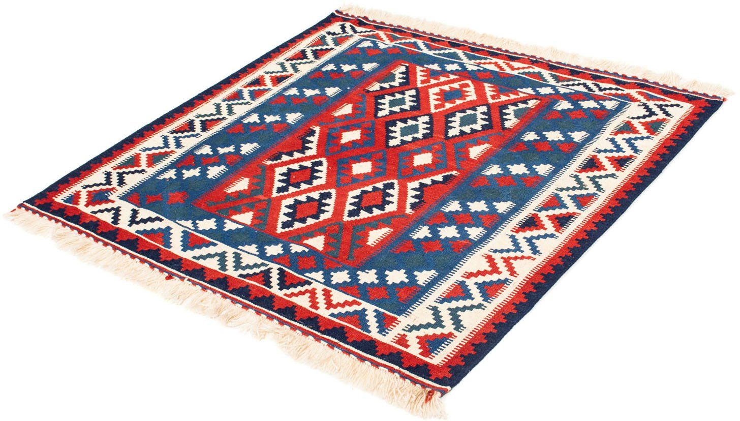 Wollteppich Kelim - Oriental quadratisch - 104 x 103 cm - dunkelblau, morgenland, quadratisch, Höhe: 6 mm, Wohnzimmer, Einzelstück