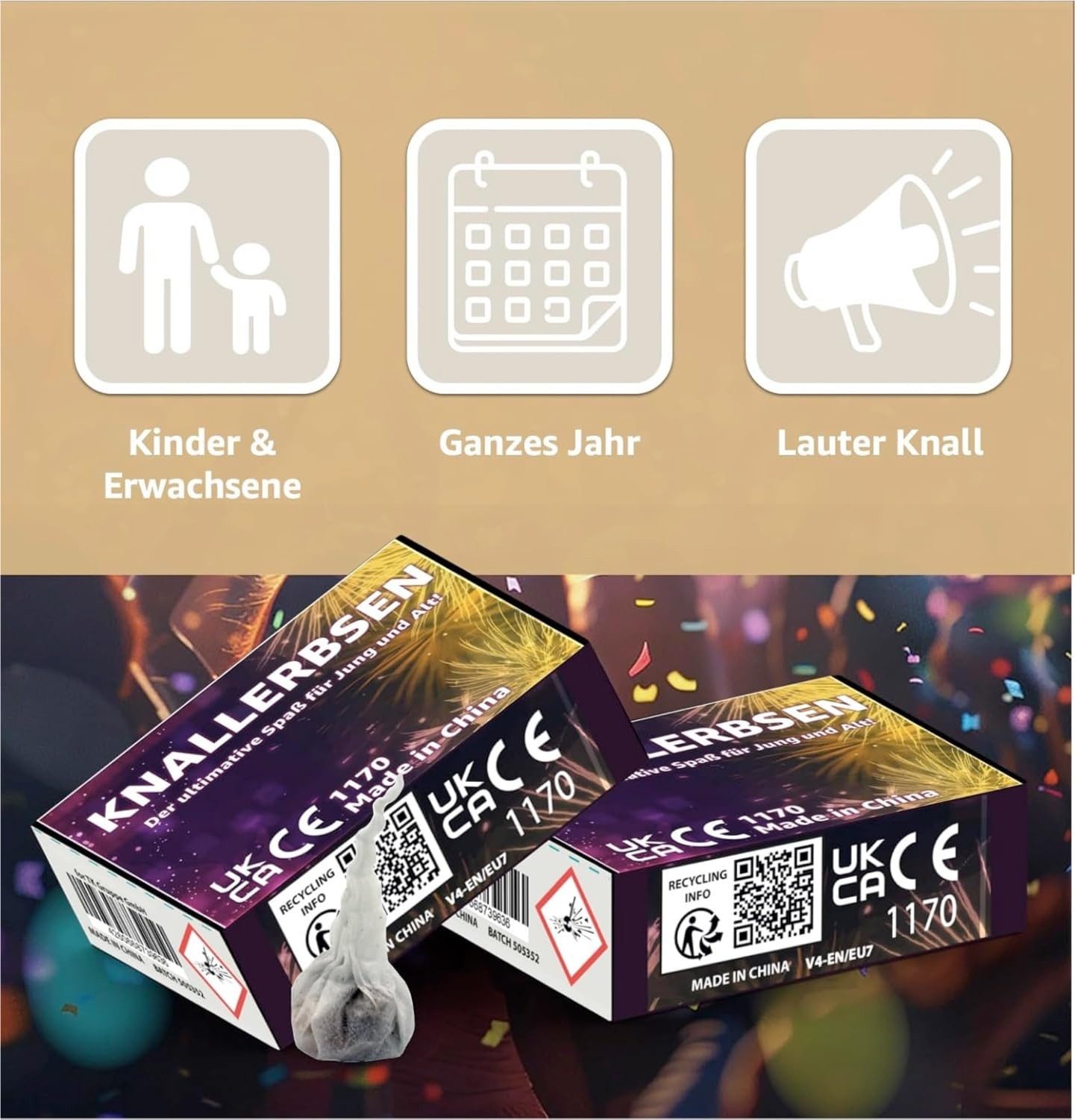 happy sparks® Geburtstagskerze Knallerbsen - Knallteufel Kat. F1 - Silvester - Fun Snaps - Feuerwerk (Set, 2500-tlg)