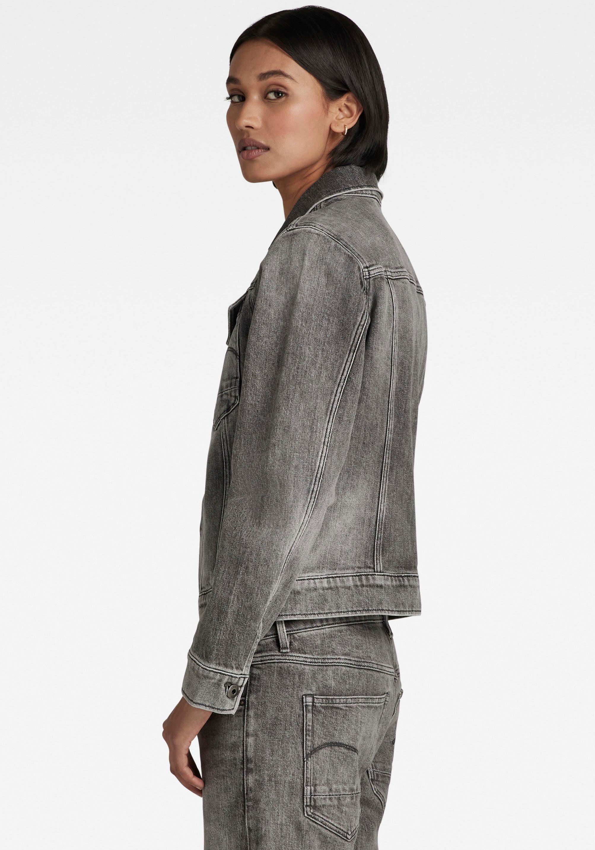 mit Arc aufgesetzten mit Ösenknöpfen G-Star carbon faded jacket Pattentaschen RAW 3D Jeansjacke