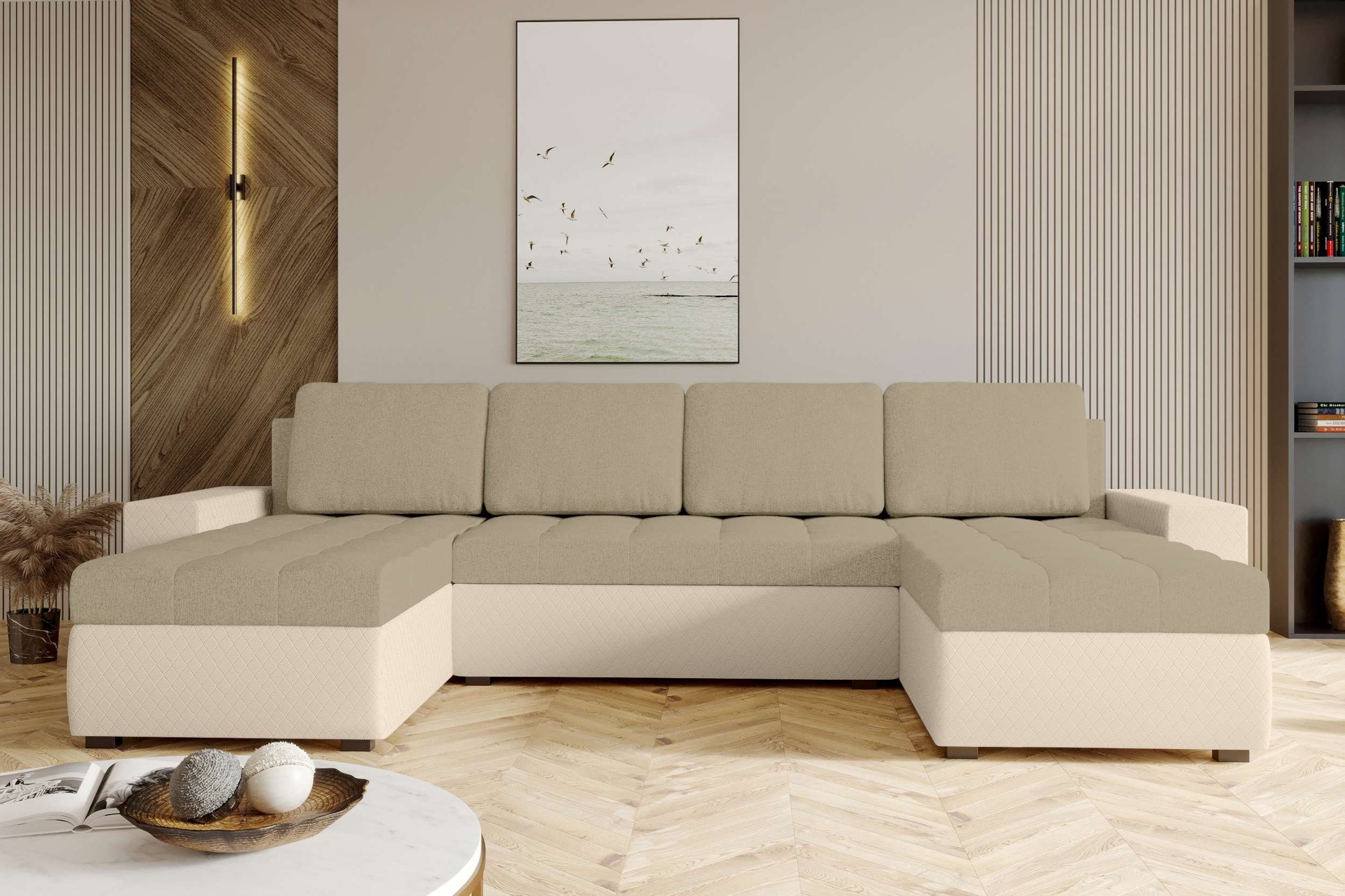 Stylefy Wohnlandschaft Amelia, U-Form, Eckcouch, mit Bettkasten, Sofa, Design Bettfunktion, Sitzkomfort, mit Modern