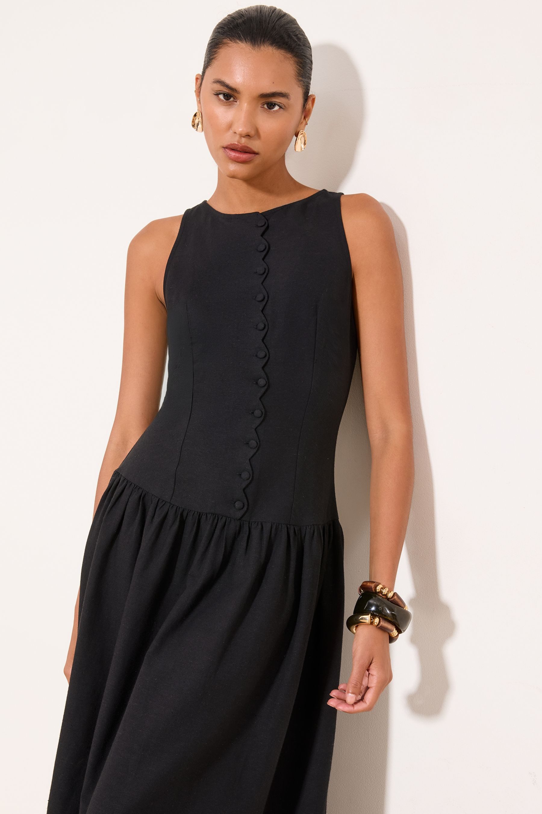 LIPSY Midikleid Lipsy geknöpftes Midikleid mit U-Boot-Ausschnitt (1-tlg)