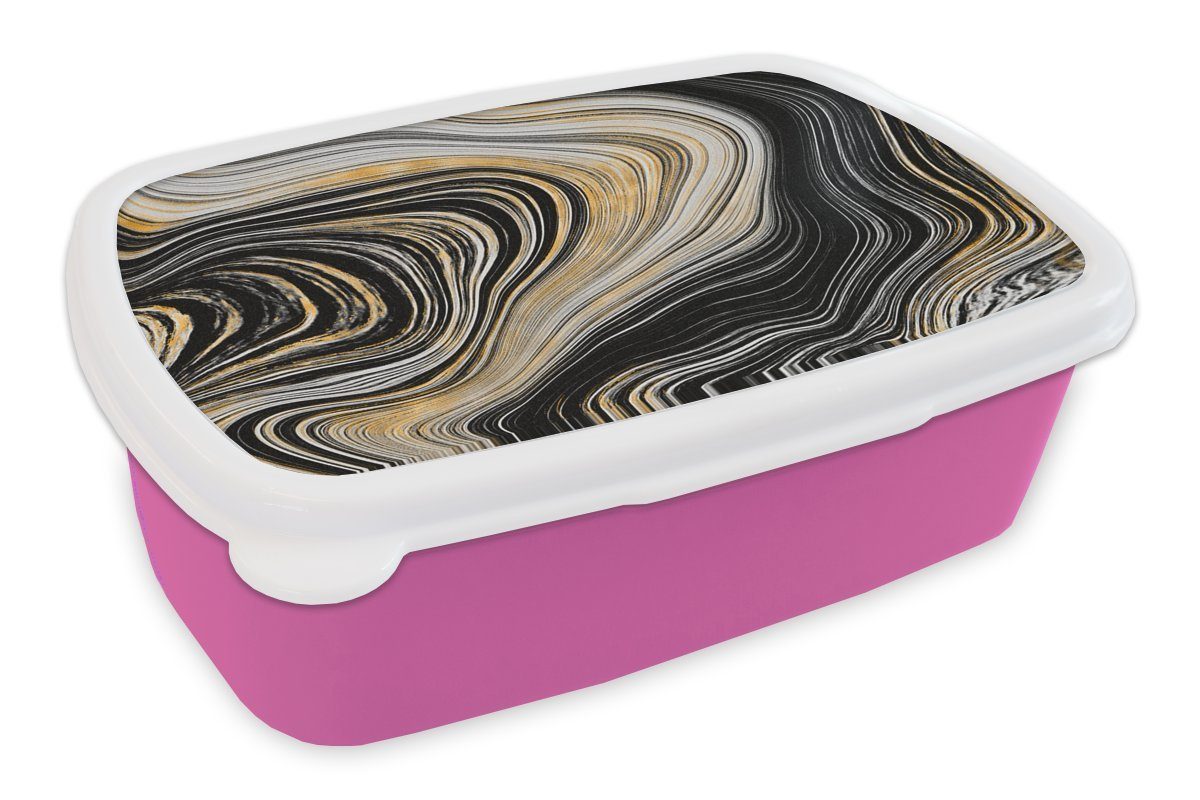 MuchoWow Lunchbox Marmor - Gold - Grau, Kunststoff, (2-tlg), Brotbox für Erwachsene, Brotdose Kinder, Snackbox, Mädchen, Kunststoff rosa