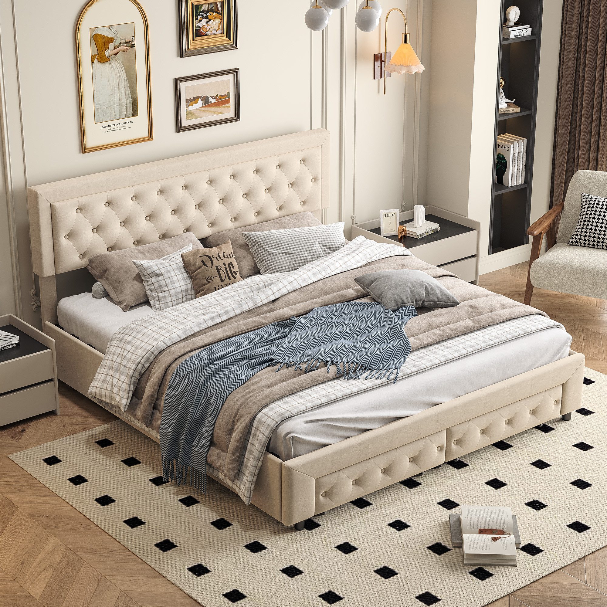 FUROKOY Polsterbett Stauraumbett Doppelbett mit Aufbewahrungsfunktion günstig online kaufen