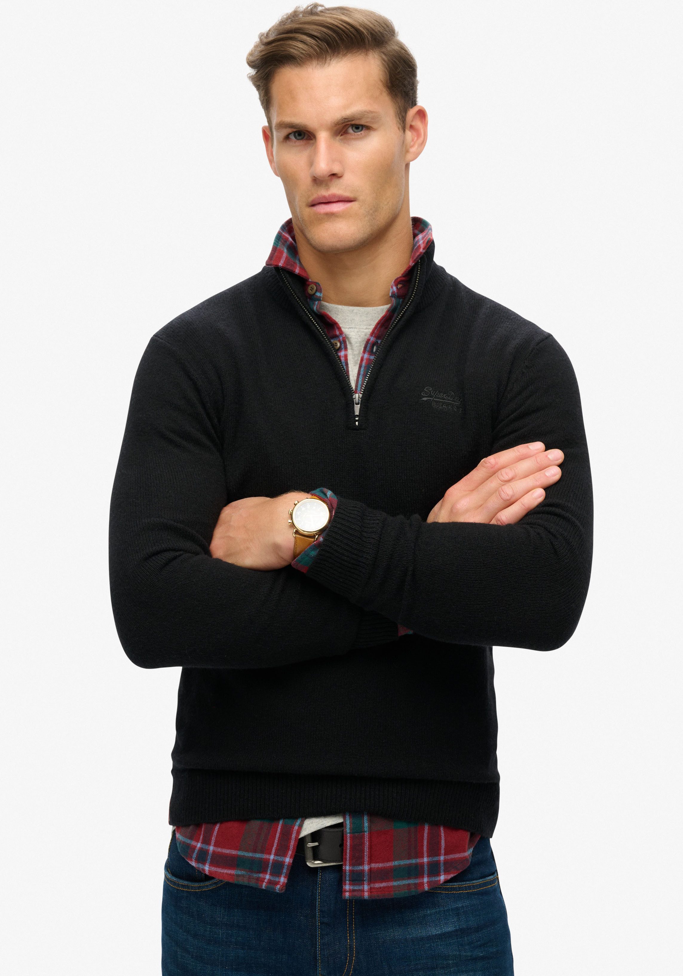 Superdry Strickpullover ESSENTIAL EMB KNIT HALF günstig online kaufen
