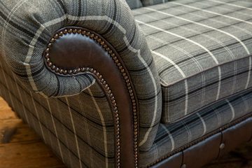 JVmoebel Chesterfield-Sofa Grau 3 Sitzer Chestrerfield Leder Sofa Couch Polster Textil Neu, Die Rückenlehne mit Knöpfen.