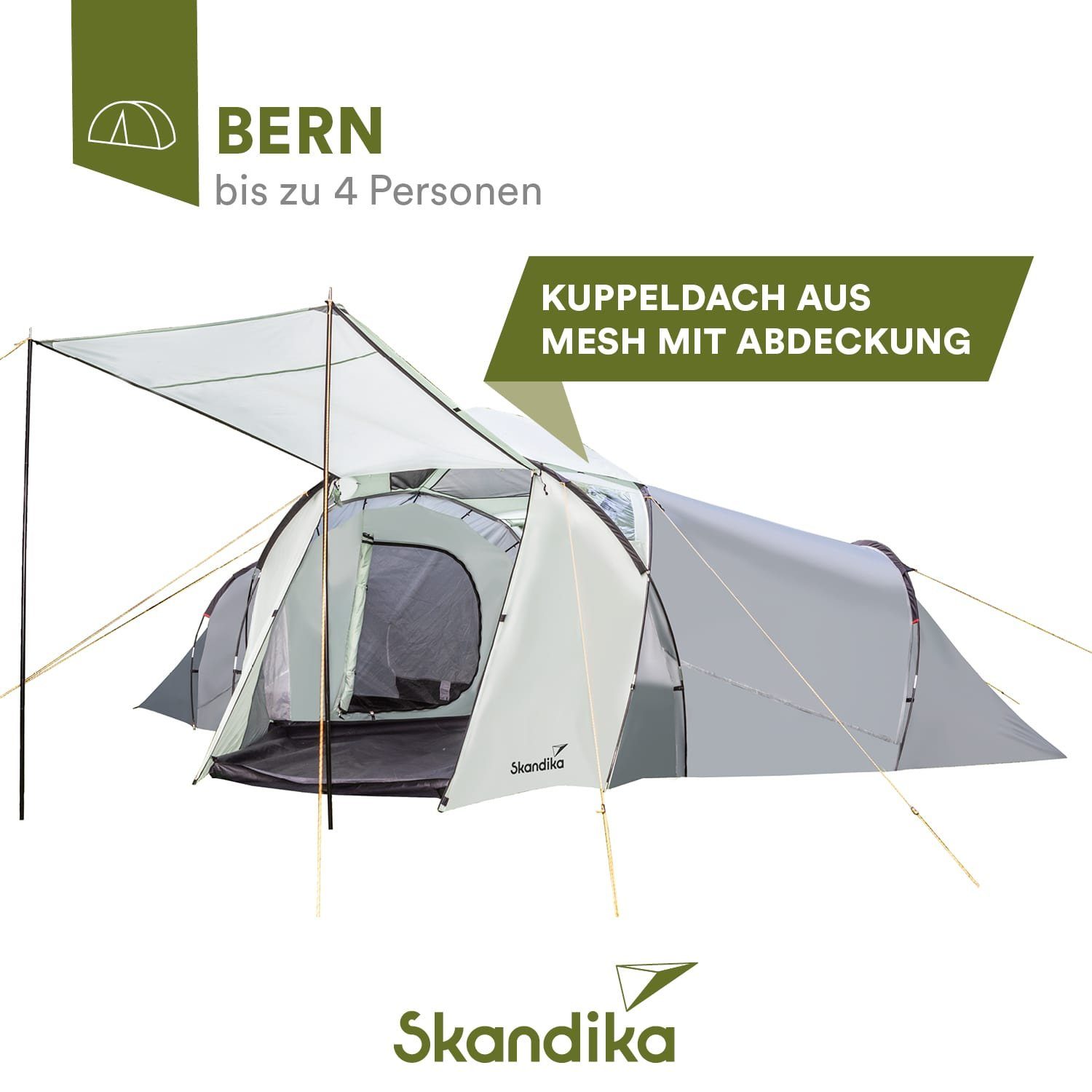 Skandika Kuppelzelt SKANDIKA Bern 4, Camping Zelt, 4 Personen mit Panorama  Dachfenster