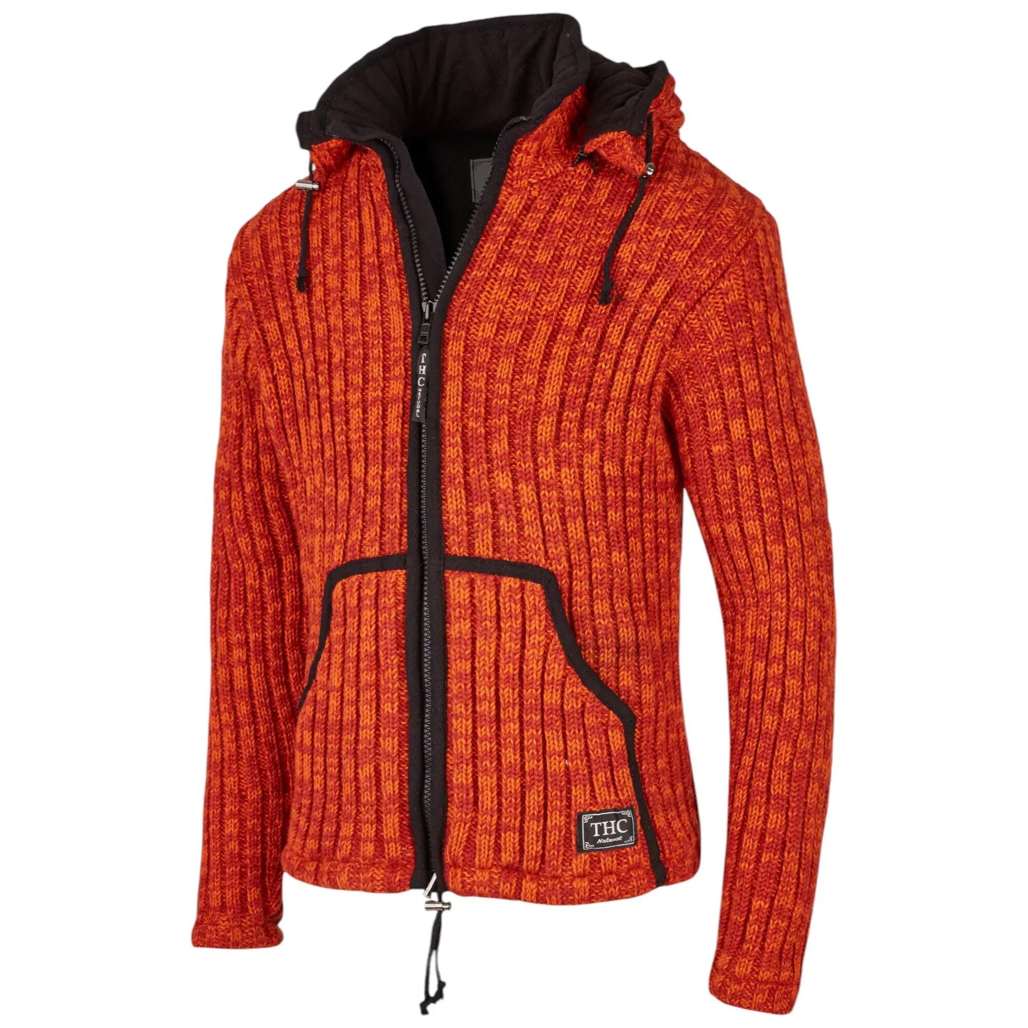 THC Natural Line Strickjacke THC Schafwollstrickjacke orange 719 (1 Stück, 1-tlg., 1 Stück) Strickjacke mit abnehmbarer Kapuze