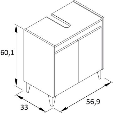 Lomadox Waschbeckenschrank ESPOO-80 anthrazit mit Eiche hell, 2 Türen, B/H/T: ca. 56,9/60,1/33 cm