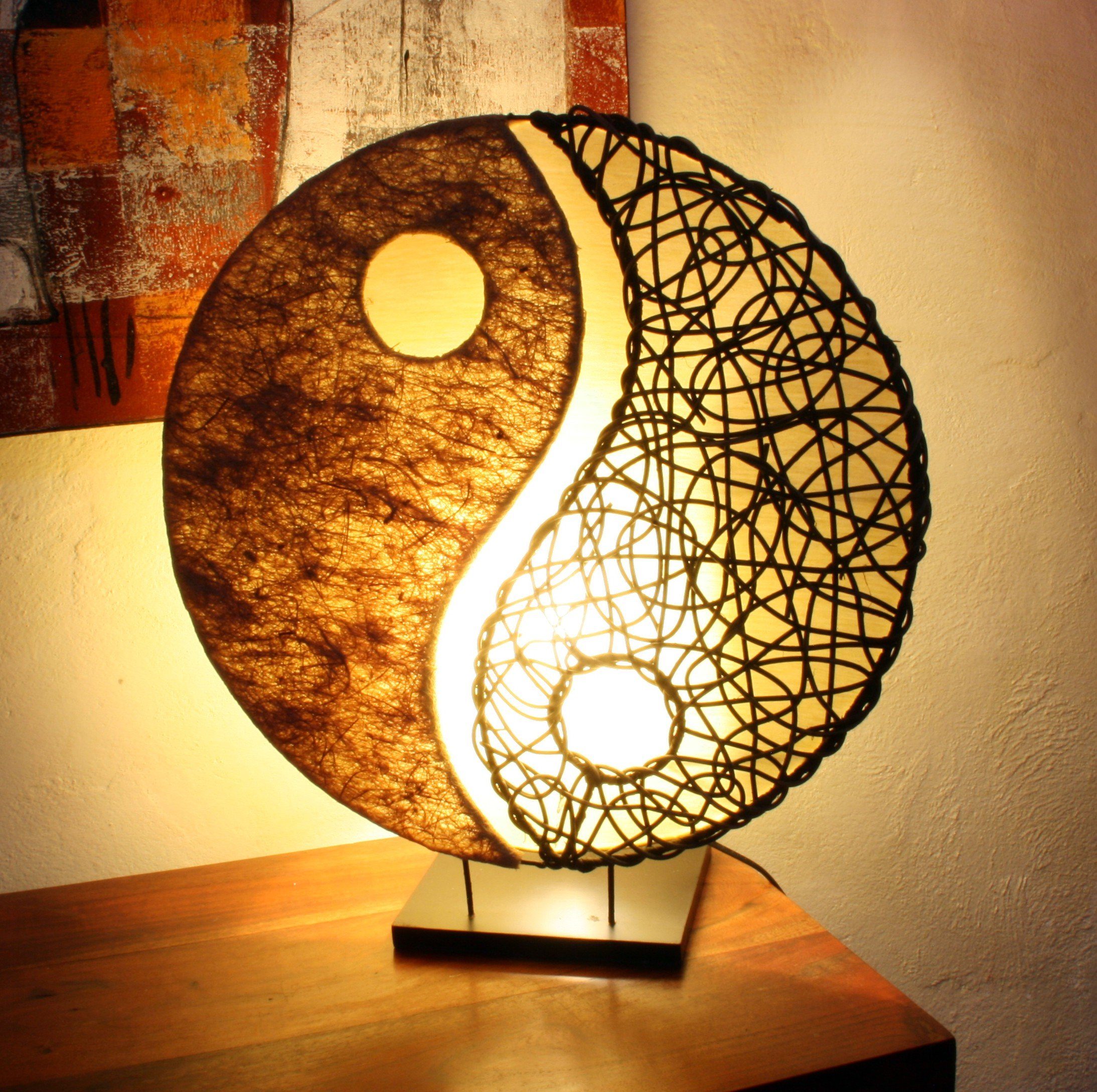 Guru-Shop Tischleuchte Tischlampe Yin & Yang, in Bali handgemacht aus.., Leuchtmittel nicht inklusive