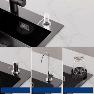 CECIPA pro Küchenspüle Spüle 60x45cm Edelstahlspüle Einbauspüle Aufsatzspüle, Rechteck, 45/18 cm, schwarz/gebürstete Farbe, 2 Farben
