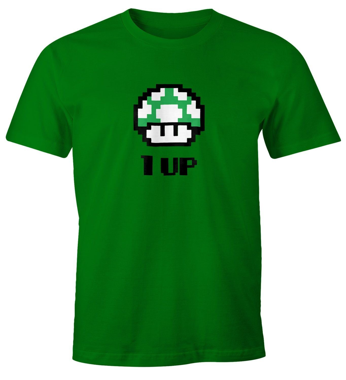 Print-Shirt Herren T-Shirt Geburtstag Retro Pixel-Pilz 1-Up-Pilz Level-Up Gaming