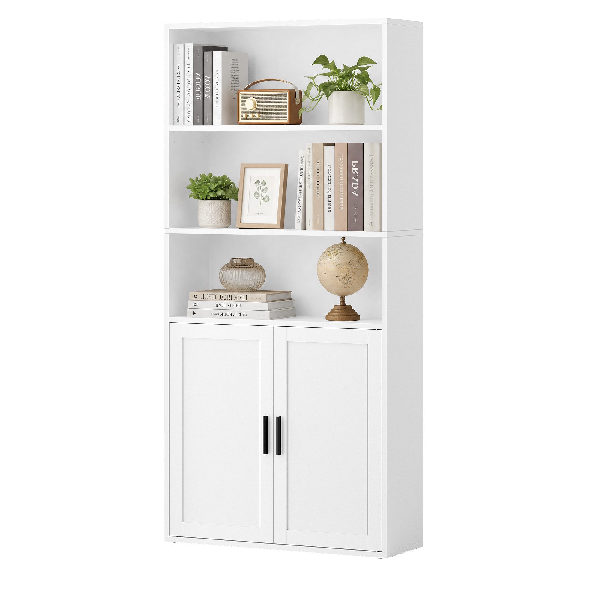 VASAGLE Bücherregal Standregal mit 2 Türen, 5/6-stöckiges Standregal, 60 x 24 x 145.9/175 cm