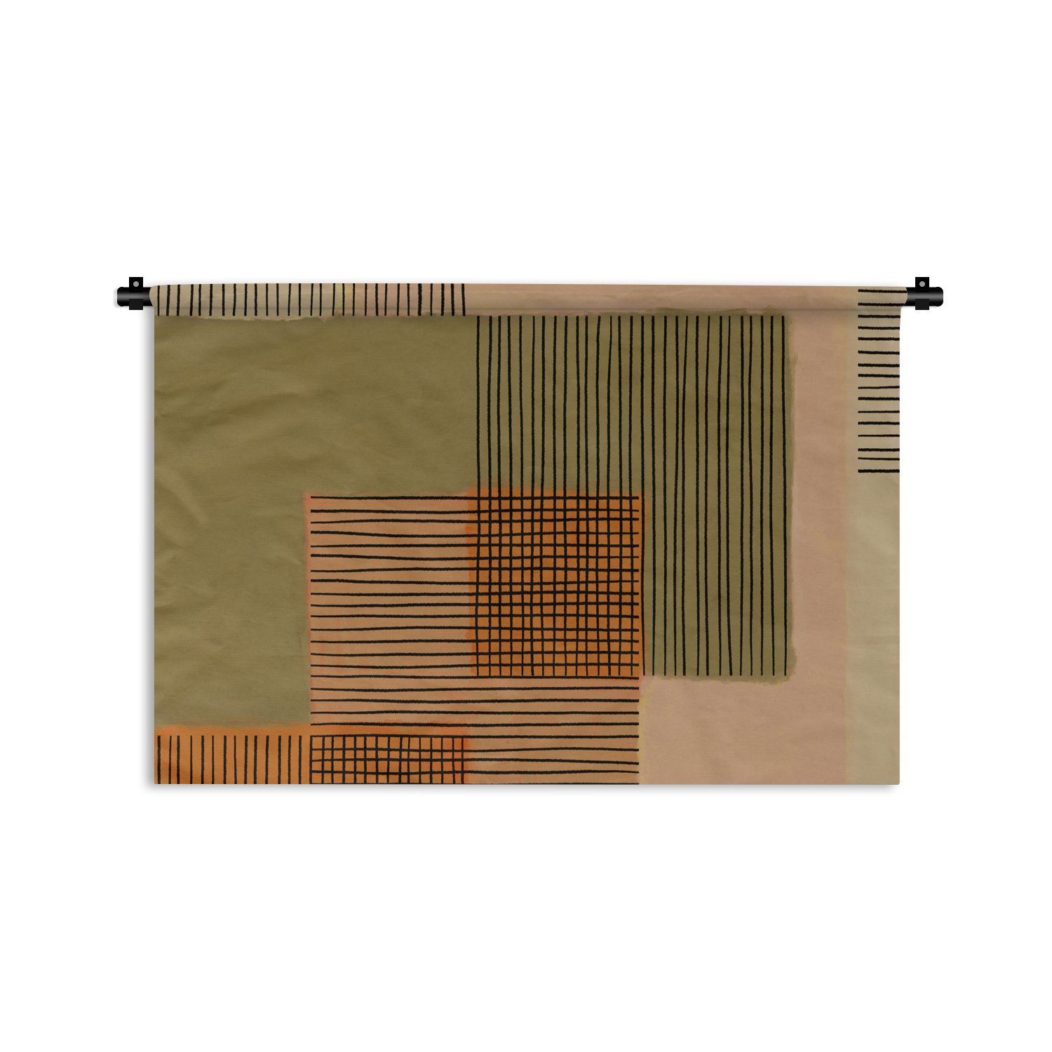 MuchoWow Wandteppich Abstrakt - Linien - Würfel - Patchwork, Rechteckig, Höhe: 3 mm, Wandteppich für Wohnzimmer, Schlafzimmer, 60x40 cm