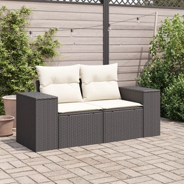 vidaXL Loungesofa Gartensofa mit Kissen 2-Sitzer Schwarz Poly Rattan