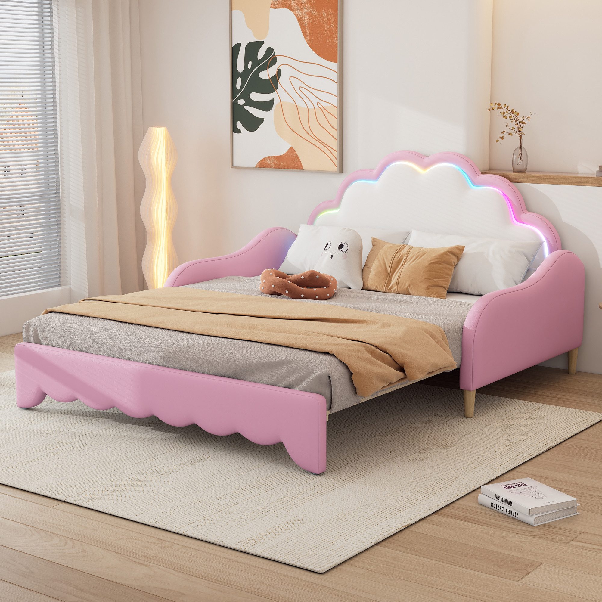 Flieks Polsterbett, LED Schlafsofa Sofabett Doppelbett 140x200cm/140x100cm günstig online kaufen
