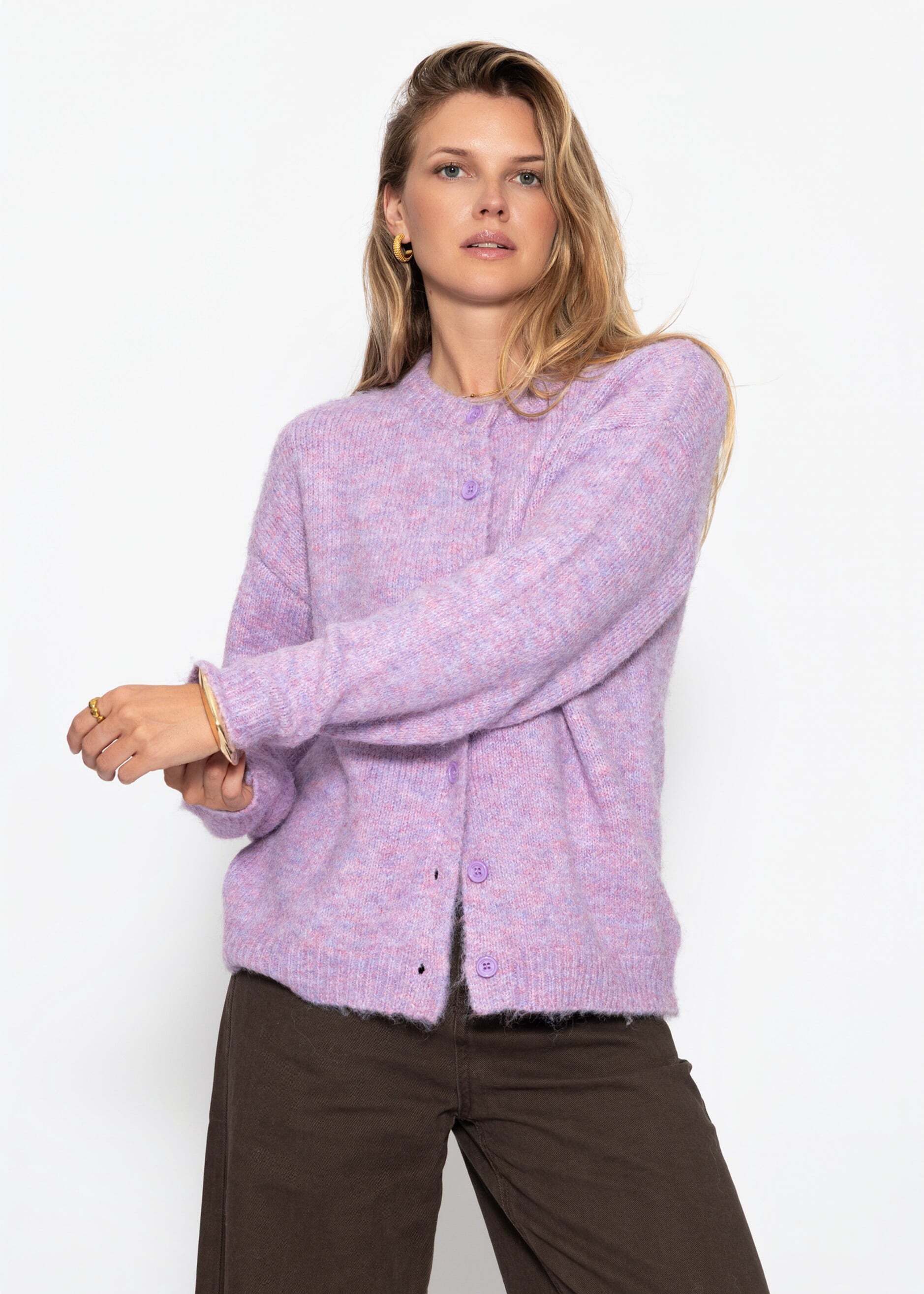 SASSYCLASSY Cardigan Cardigan mit Wollanteil für Damen lockerer Strickjacke mit Rundhalsausschnitt in Taube