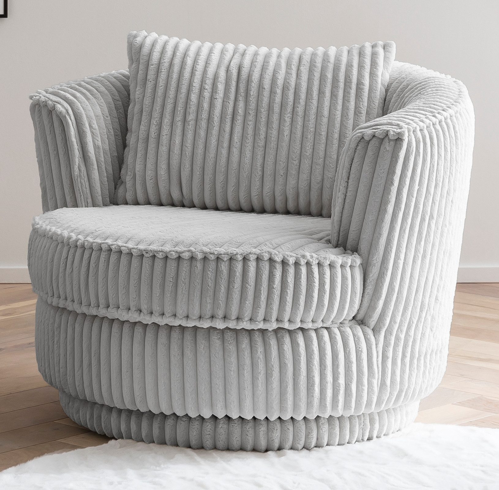 Furn.Design Loveseat Comfy (Komfortsessel in hellgrau Cord, inkl. Kissen, Ø günstig online kaufen
