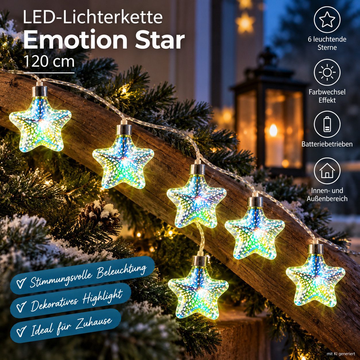 Weltbild LED Dekolicht LED-Lichterkette Emotion Star 120 cm LED Lichtkette Stern Lichterdeko, Dekobeleuchtung Weihnachtsdeko Stimmungslicht Fensterdeko