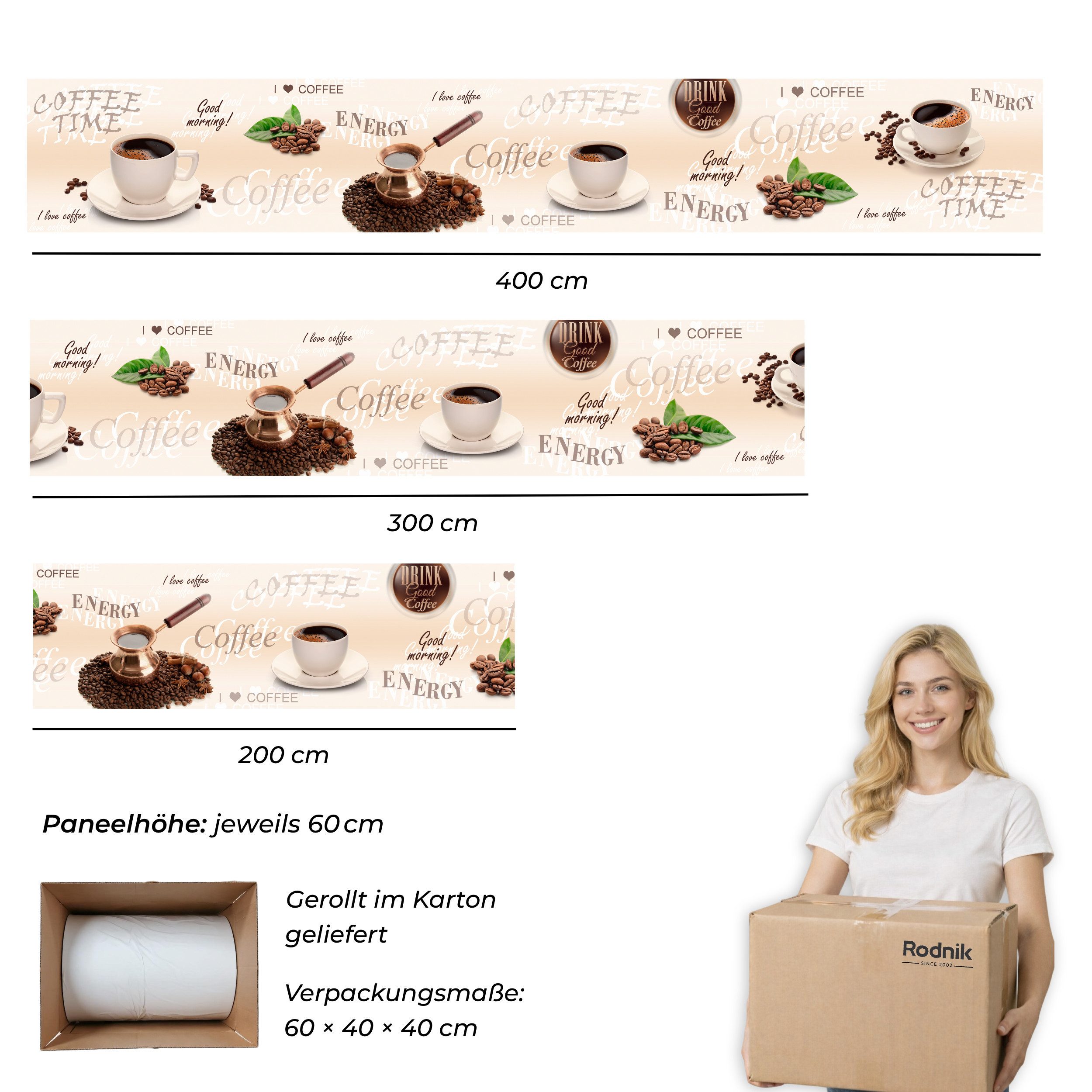 Rodnik Küchenrückwand Coffee, monolithische ABS-Platte mit Direktdruck, formstabil und langlebig