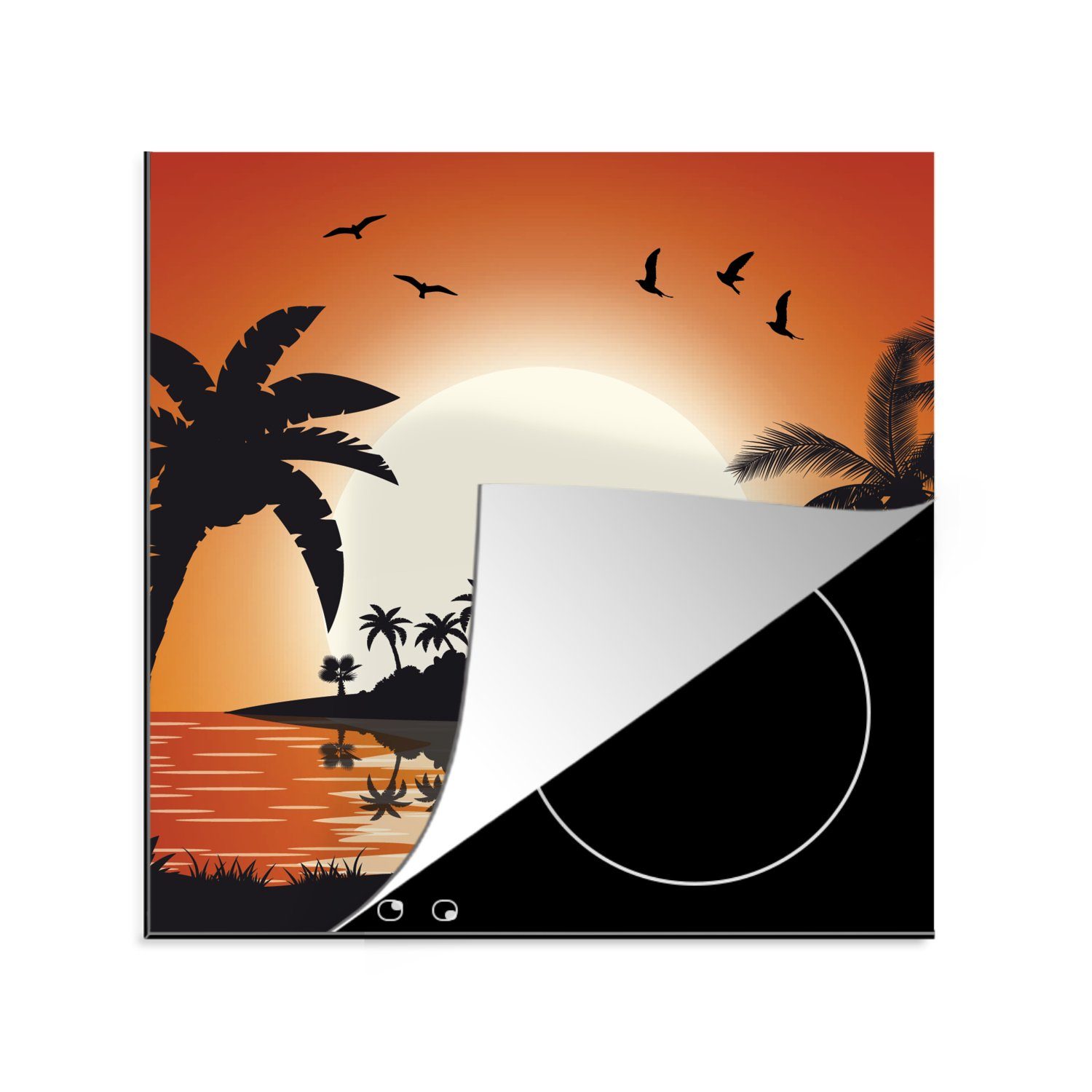 MuchoWow Herdblende-/Abdeckplatte Sonne - Insel - Meer, Vinyl, (1 tlg), 78x78 cm, Ceranfeldabdeckung, Arbeitsplatte für küche