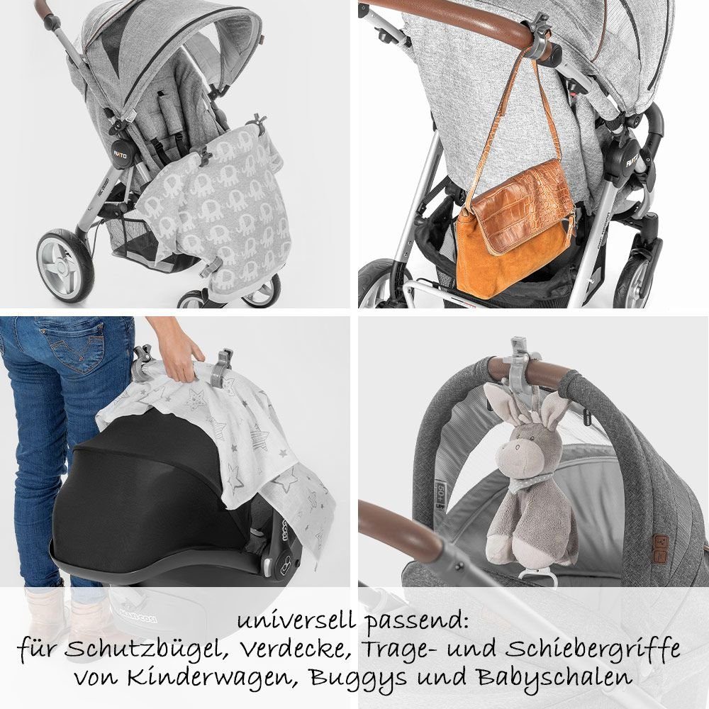 / Babyschale Zamboo Kinderwagen Befestigung Kinder-Buggy Klammern zur Buggy Haken/Clips Weiß, an Grau