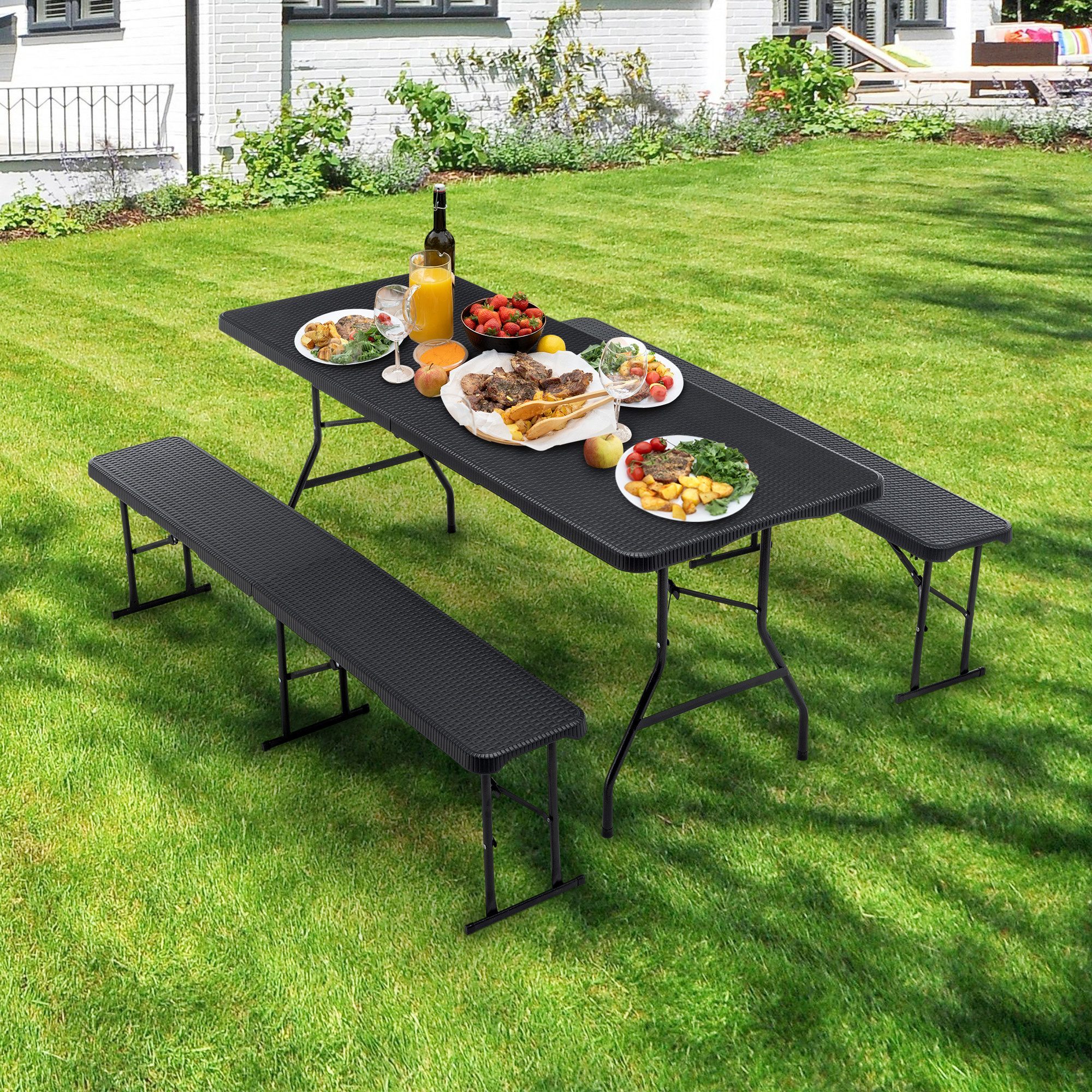 Thanaddo Bierzeltgarnitur Bierzeltgarnitur klappbar, Rattan-Look, wetterfest, 8 Pers..