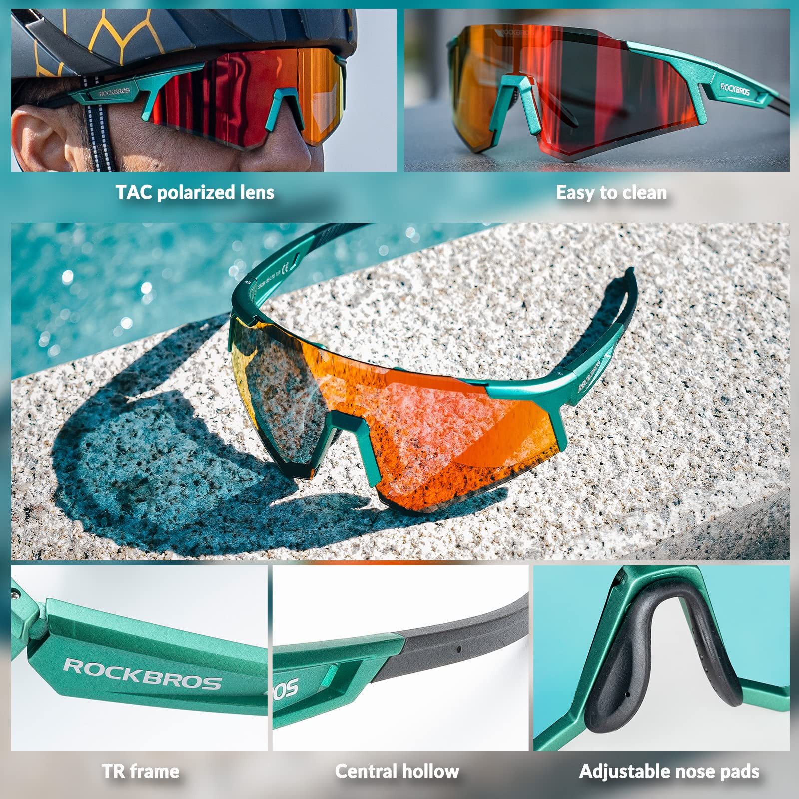 ROCKBROS Fahrradbrille Polarisierte Sportbrille, Sonnenbrille UV400-Schutz, winddicht, Leicht und robust