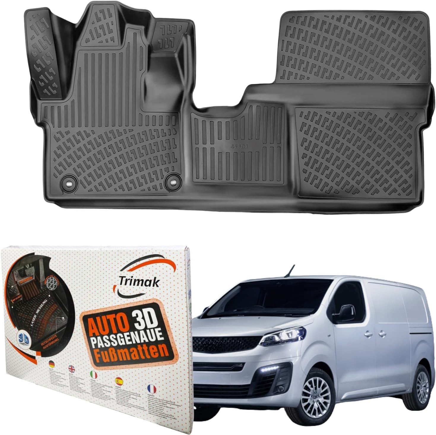Trimak Passform-Fußmatten Kompatibel mit Fiat Scudo 3. Gen. ab 2021 3D Auto Gummimatte, Fiat Scudo 3. Gen. ab 2021 Gummimatte Auto TPE Allwetter Fussmatte