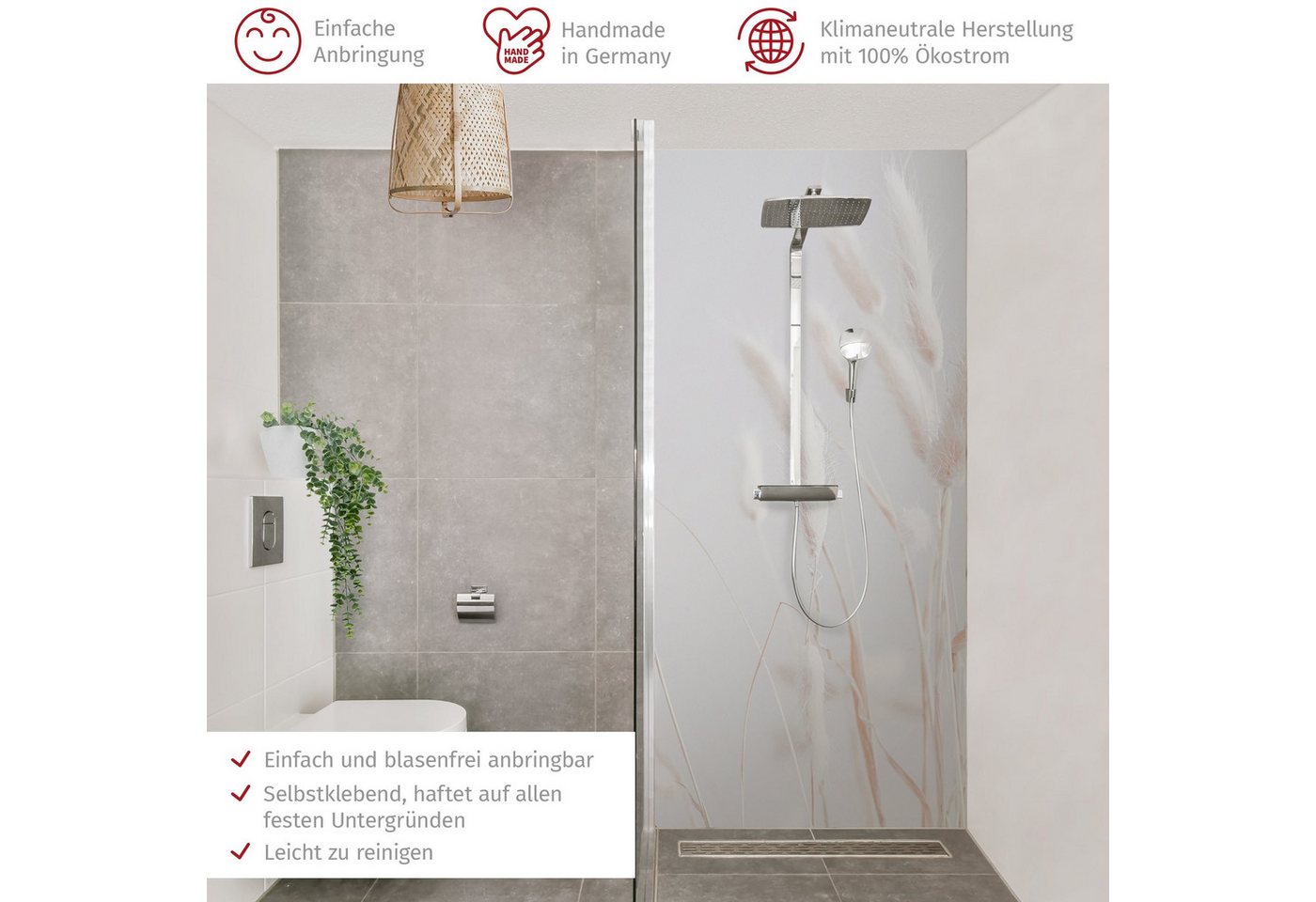 Thumbnail - Bilderdepot24 Badrückwand Landhausstil beige Duschrückwand ohne Bohren Tropisch, (1-tlg., Hart-Folie Premium matt 0,61 m...
