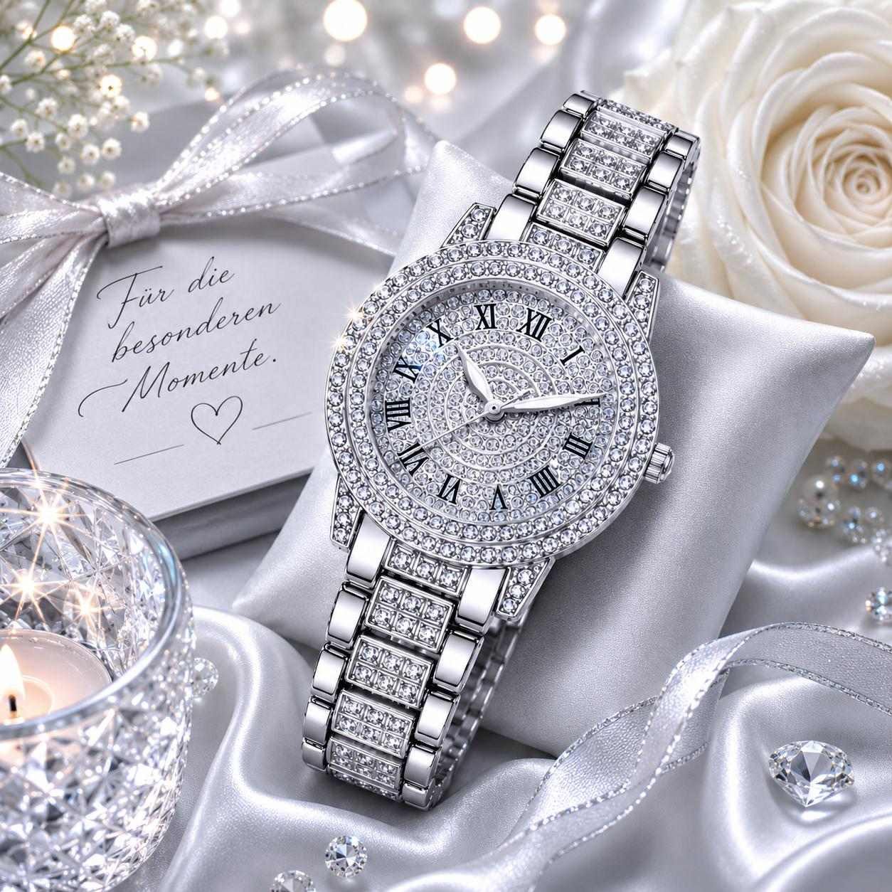 Taffstyle Quarzuhr Damen Kristall Armbanduhr Mädchen Uhr mit römischen Ziffern, (Edle Armbanduhr mit funkelnden Steinen in Gold, Silber oder Roségold erhältlich - Geschenkidee)