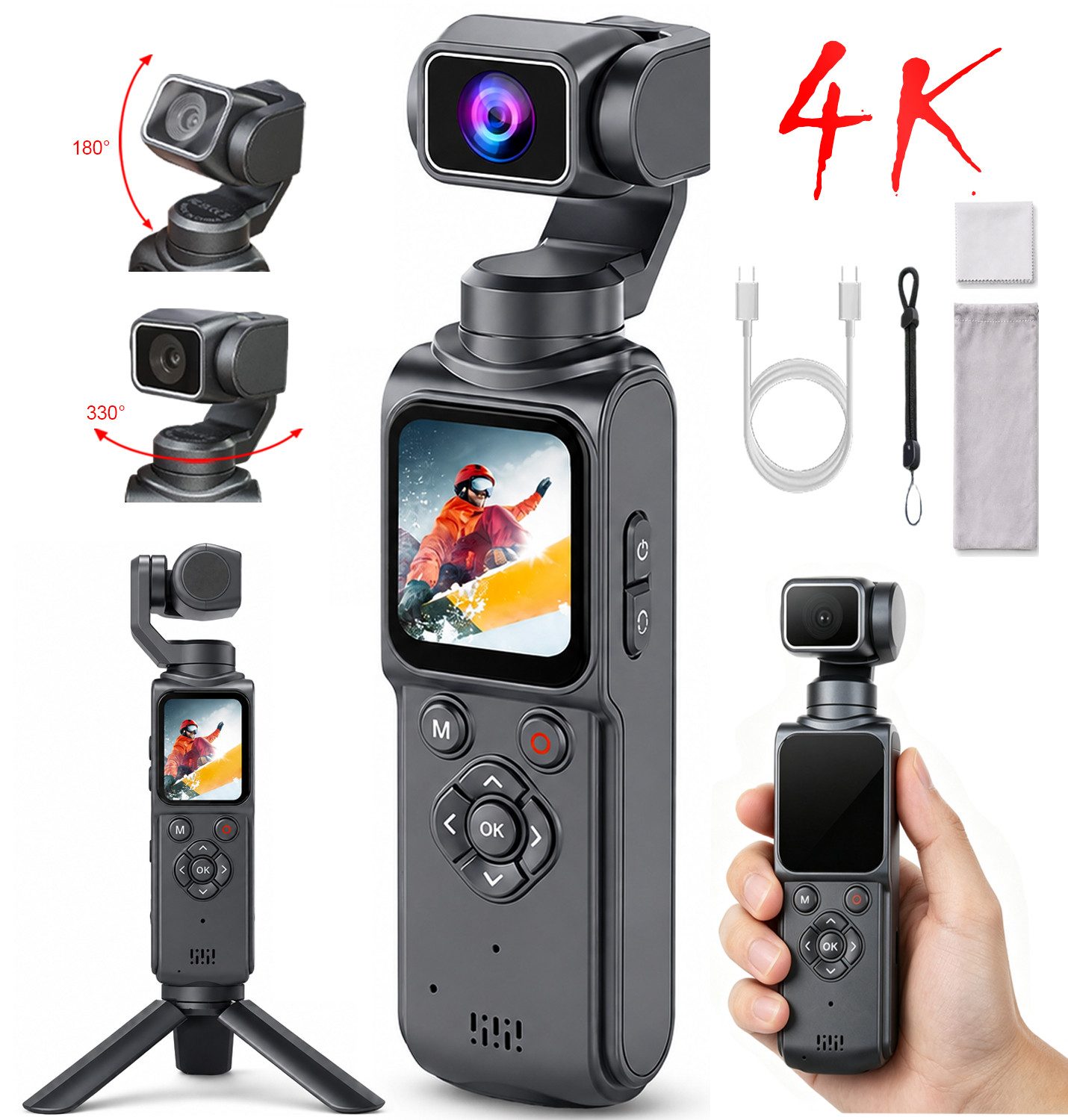 ibettertec Action Kamera 4K, Vlog Kamera mit 1,72-Zoll-Touchscreen Kompaktkamera (inkl. AI Tracking & App, Kompakte Video Kamera(ohne Speicherkarte), für Reisen und Outdoor)